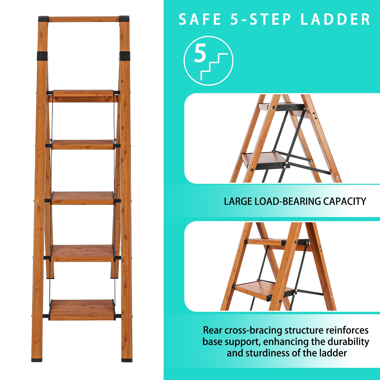 Escalera de aluminio Maocao Hoom de 5.18 pies (altura de alcance de 9.5 pies) tipo 1A, capacidad de carga de 300 libras. Modelo JL-A4-L5M