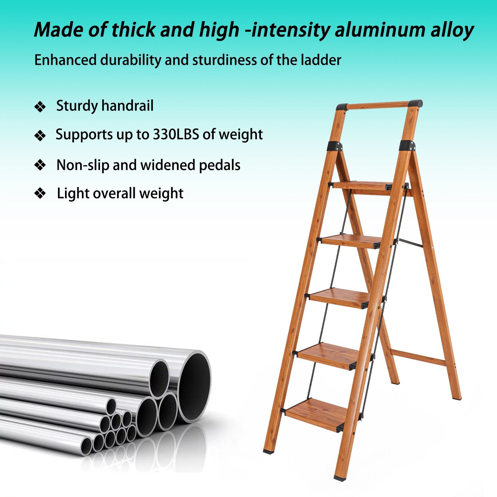 Escalera de aluminio Maocao Hoom de 5.18 pies (altura de alcance de 9.5 pies) tipo 1A, capacidad de carga de 300 libras. Modelo JL-A4-L5M