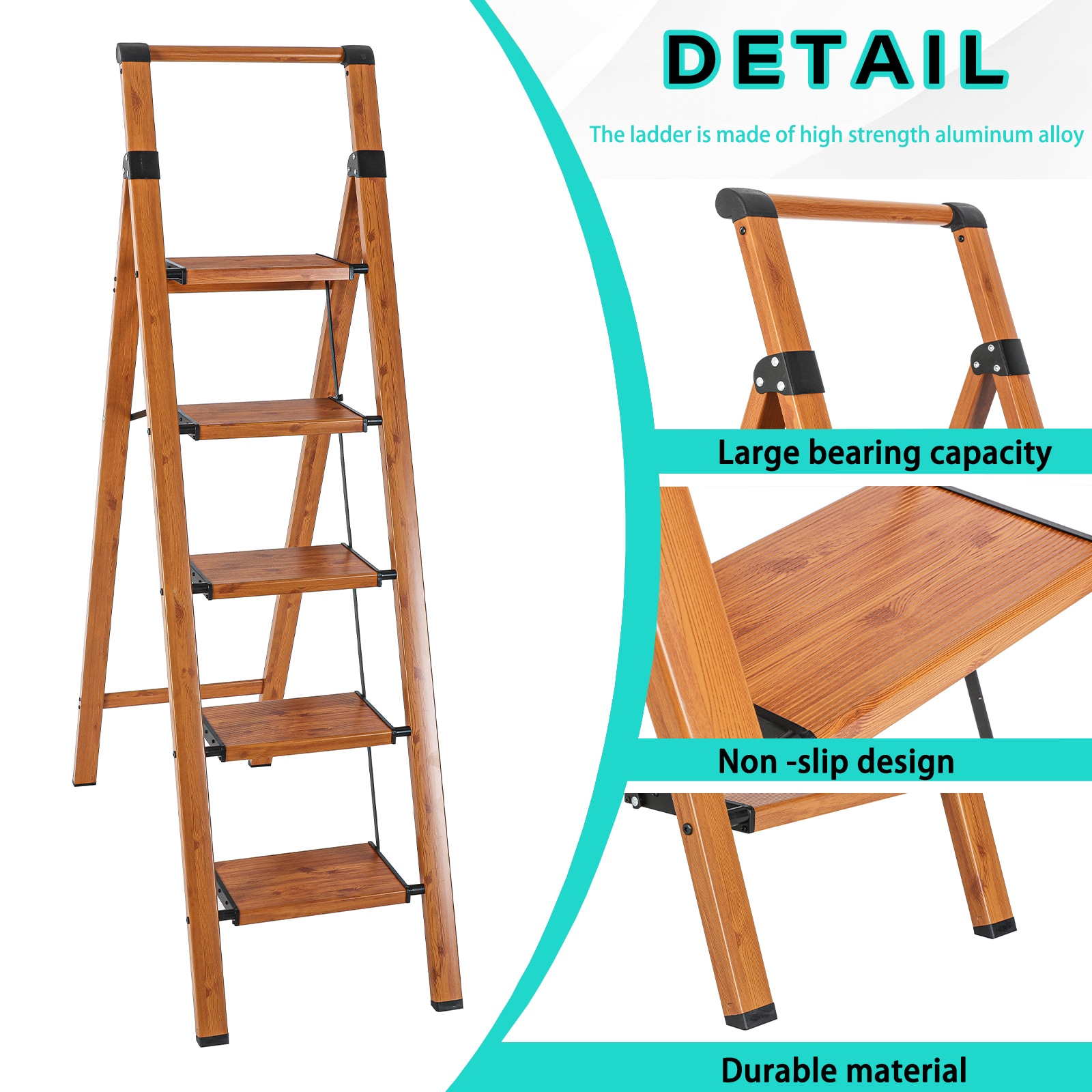 Escalera de aluminio Maocao Hoom de 5.18 pies (altura de alcance de 9.5 pies) tipo 1A, capacidad de carga de 300 libras. Modelo JL-A4-L5M