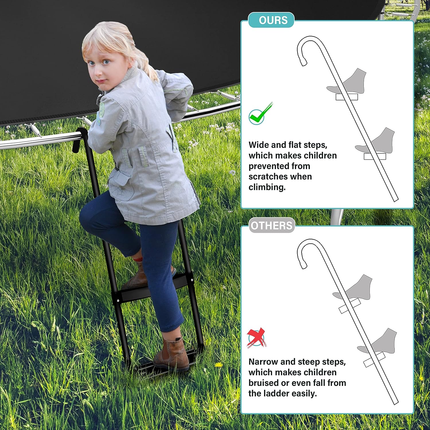 Escalera para trampolín Siavonce de 2.8 pies (altura de alcance de 2 pies) tipo acero 2 - Capacidad de carga de 225 libras. Escalera de paso ZX-106204