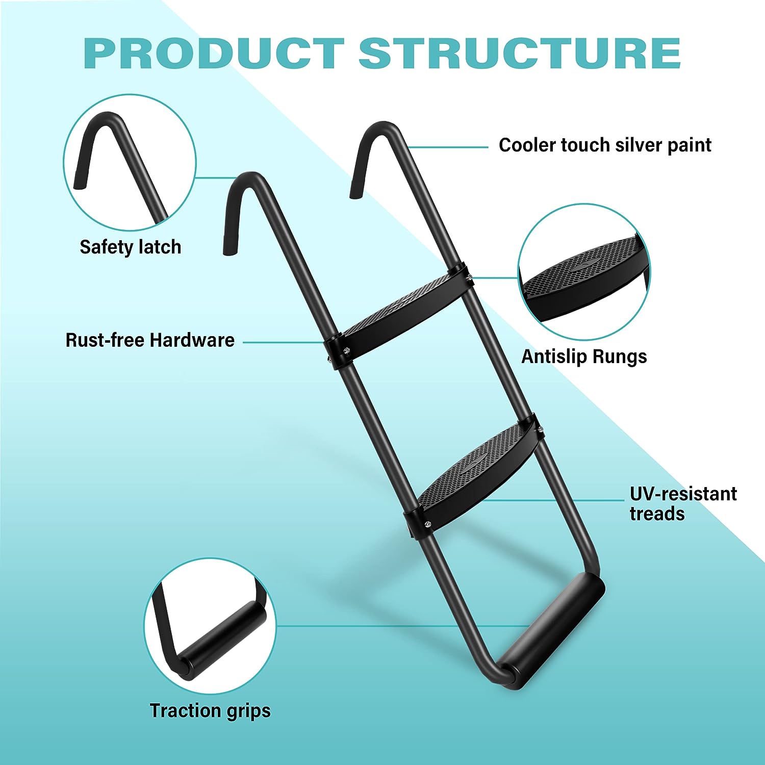 Escalera para trampolín Siavonce de 2.8 pies (altura de alcance de 2 pies) tipo acero 2 - Capacidad de carga de 225 libras. Escalera de paso ZX-106204