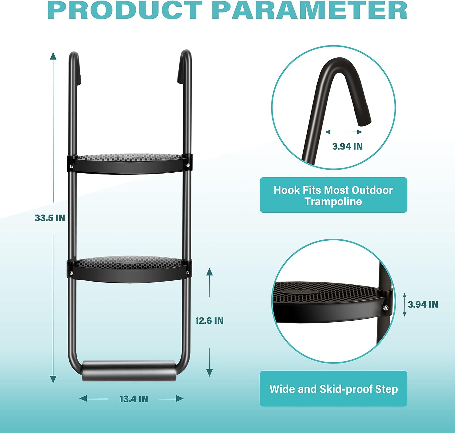 Escalera para trampolín Siavonce de 2.8 pies (altura de alcance de 2 pies) tipo acero 2 - Capacidad de carga de 225 libras. Escalera de paso ZX-106204