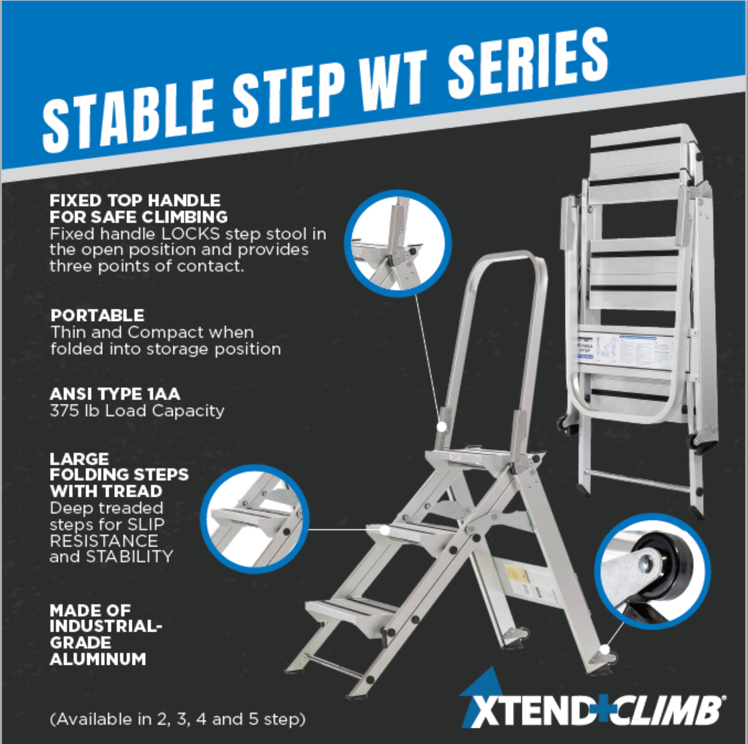Escalera de aluminio tipo 1AA Xtend+Climb certificada por ANSI de 4.6 pies (10.5 pies de altura) - Capacidad de carga de 375 lb. Peso de la escalera de tipo WT4.