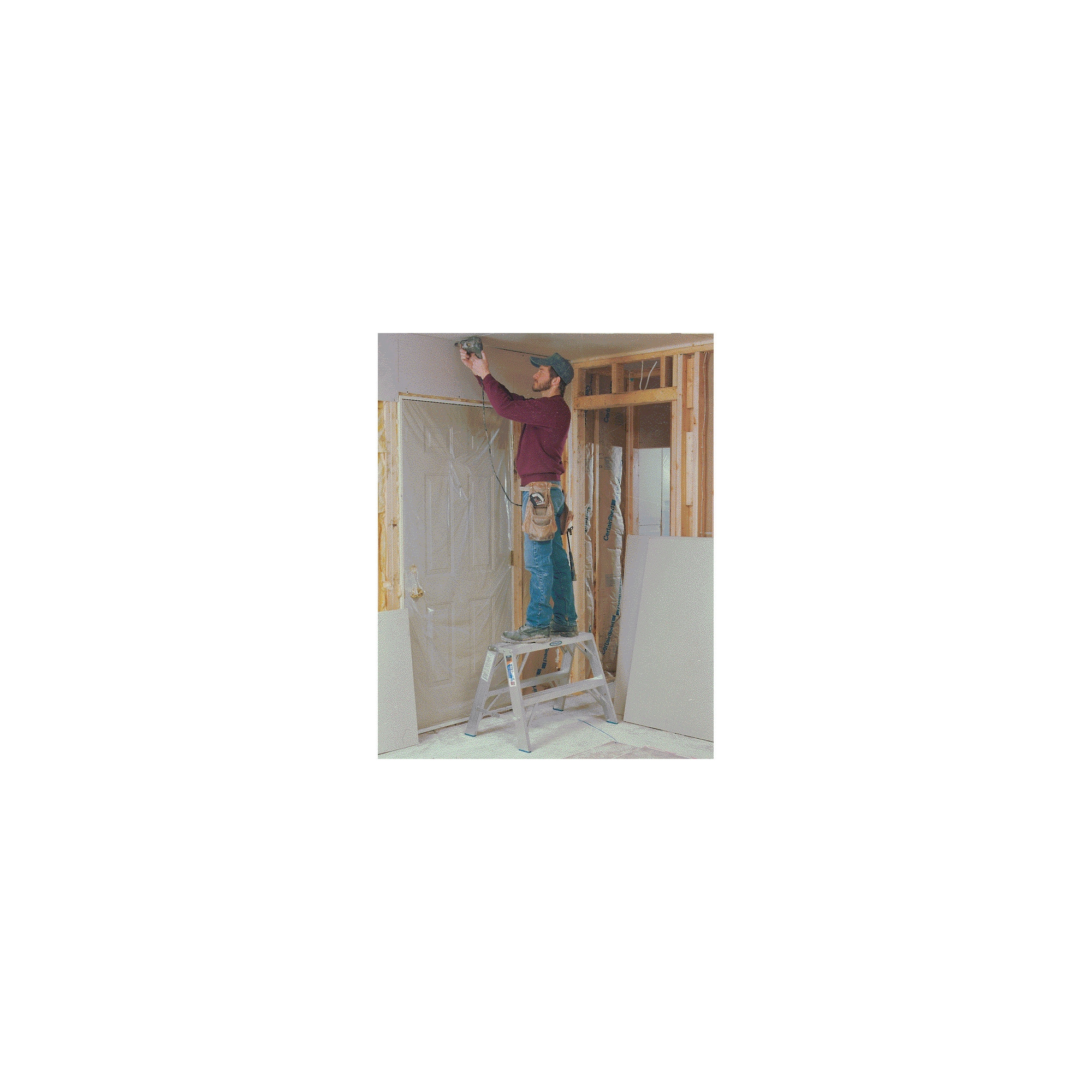 Escalera gemela de aluminio tipo 1A de 2 pies (altura de alcance de 6 pies) con capacidad de carga de 300 libras Werner TW370TW372-30