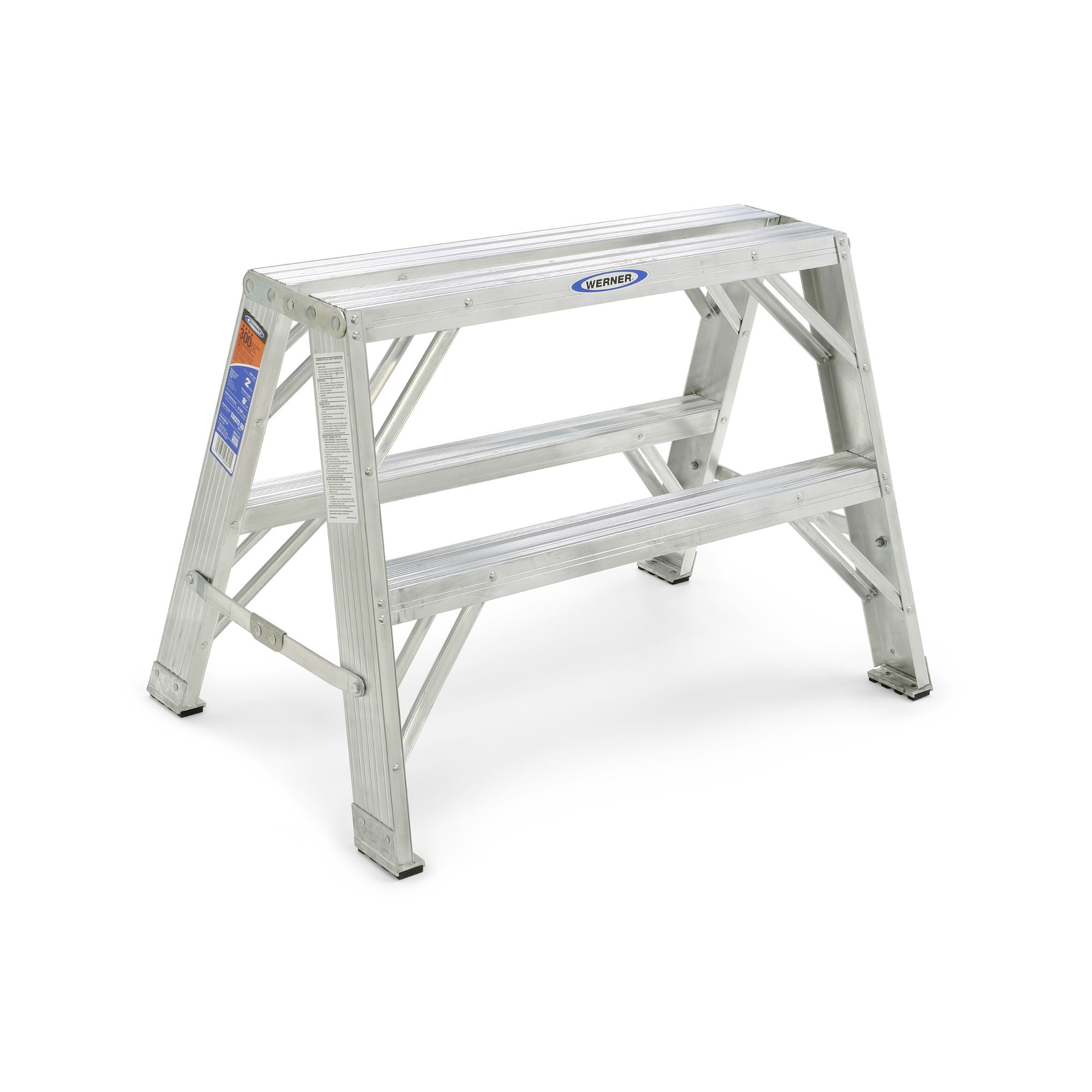 Escalera gemela de aluminio tipo 1A de 2 pies (altura de alcance de 6 pies) con capacidad de carga de 300 libras Werner TW370TW372-30