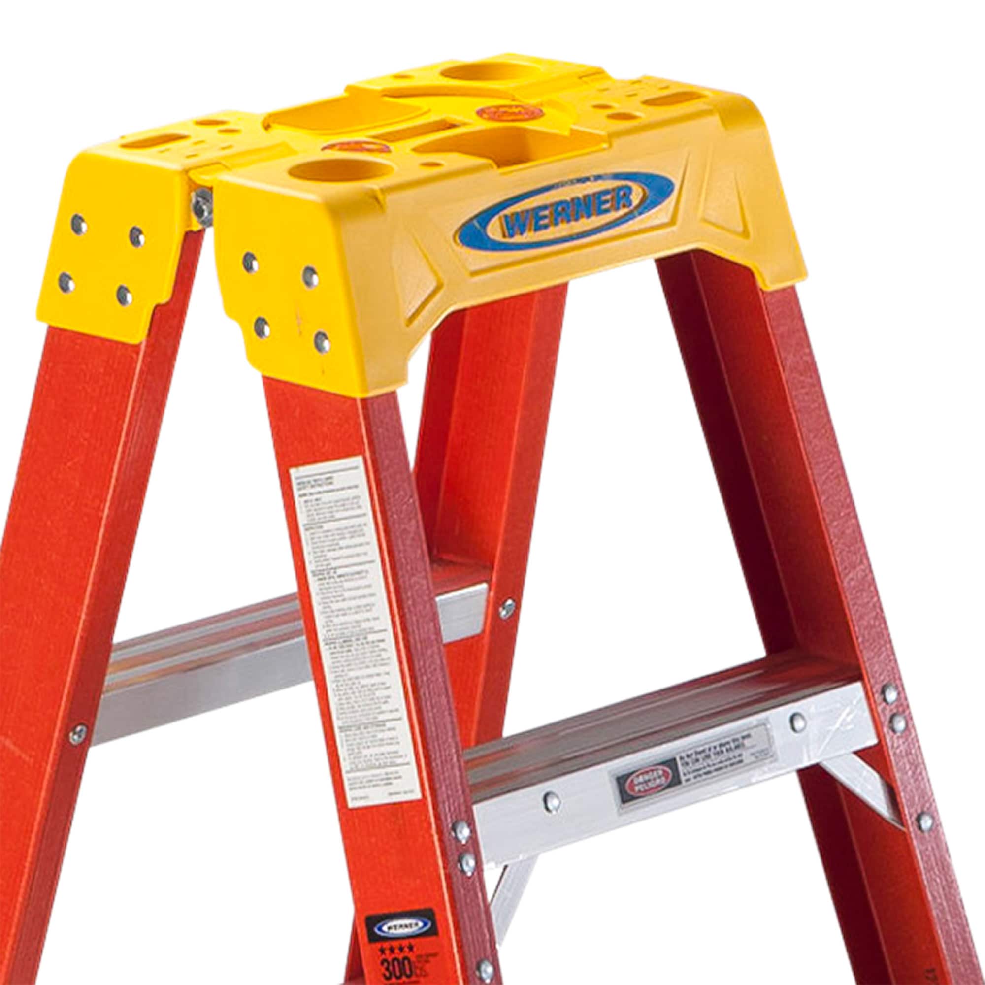 Escalera gemela de fibra de vidrio Tipo 1A Werner T6200 de 10 pies (14 pies de altura alcanzable) con capacidad de carga de 300 lbs. modelo T6210.