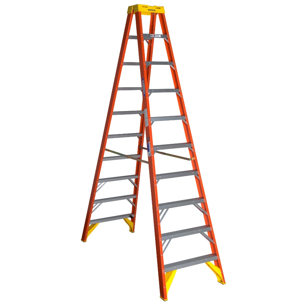 Escalera gemela de fibra de vidrio Tipo 1A Werner T6200 de 10 pies (14 pies de altura alcanzable) con capacidad de carga de 300 lbs. modelo T6210.
