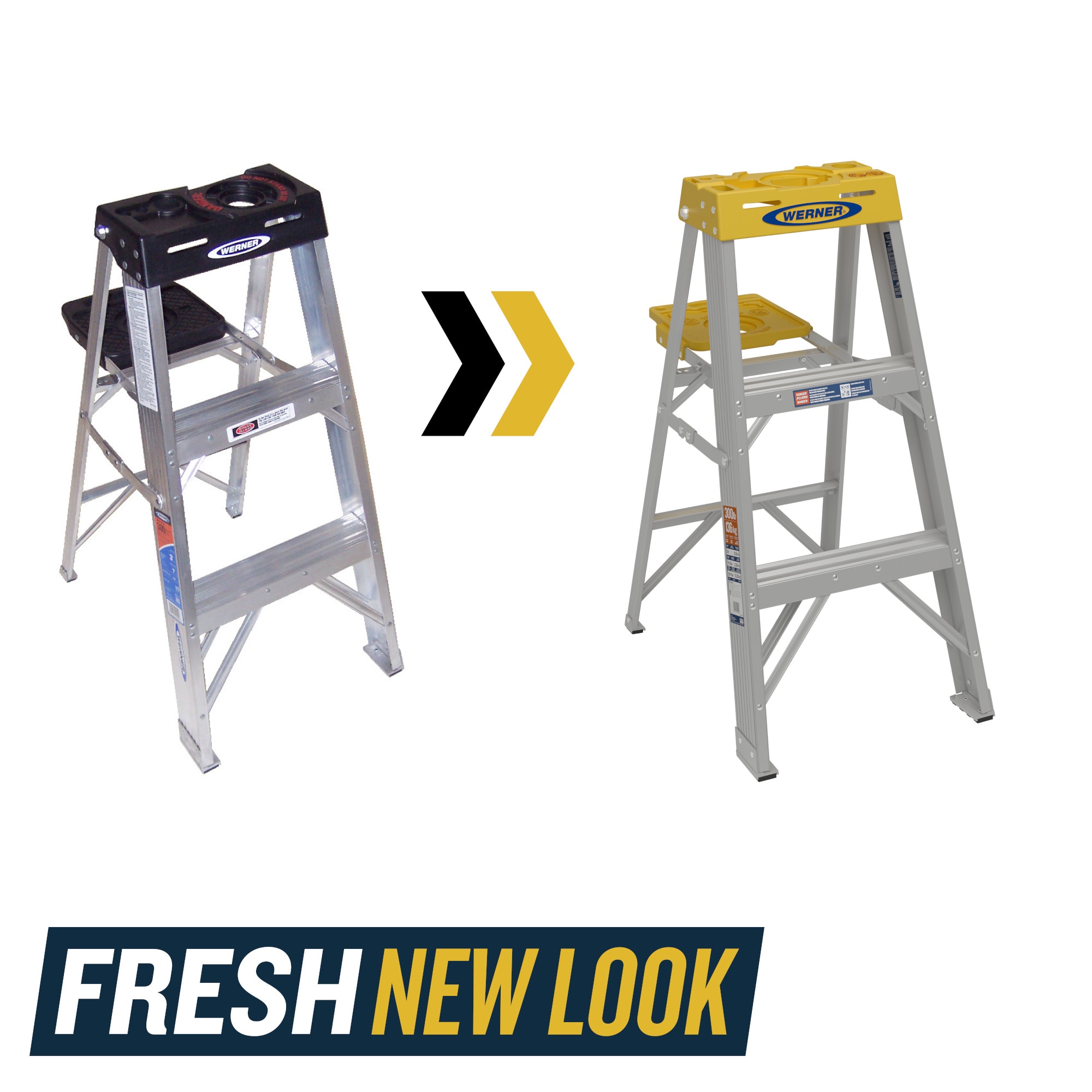 Escalera de aluminio tipo 1A Werner 370 de 3 pies (altura de alcance de 7 pies) - Capacidad de carga de 300 lbs.