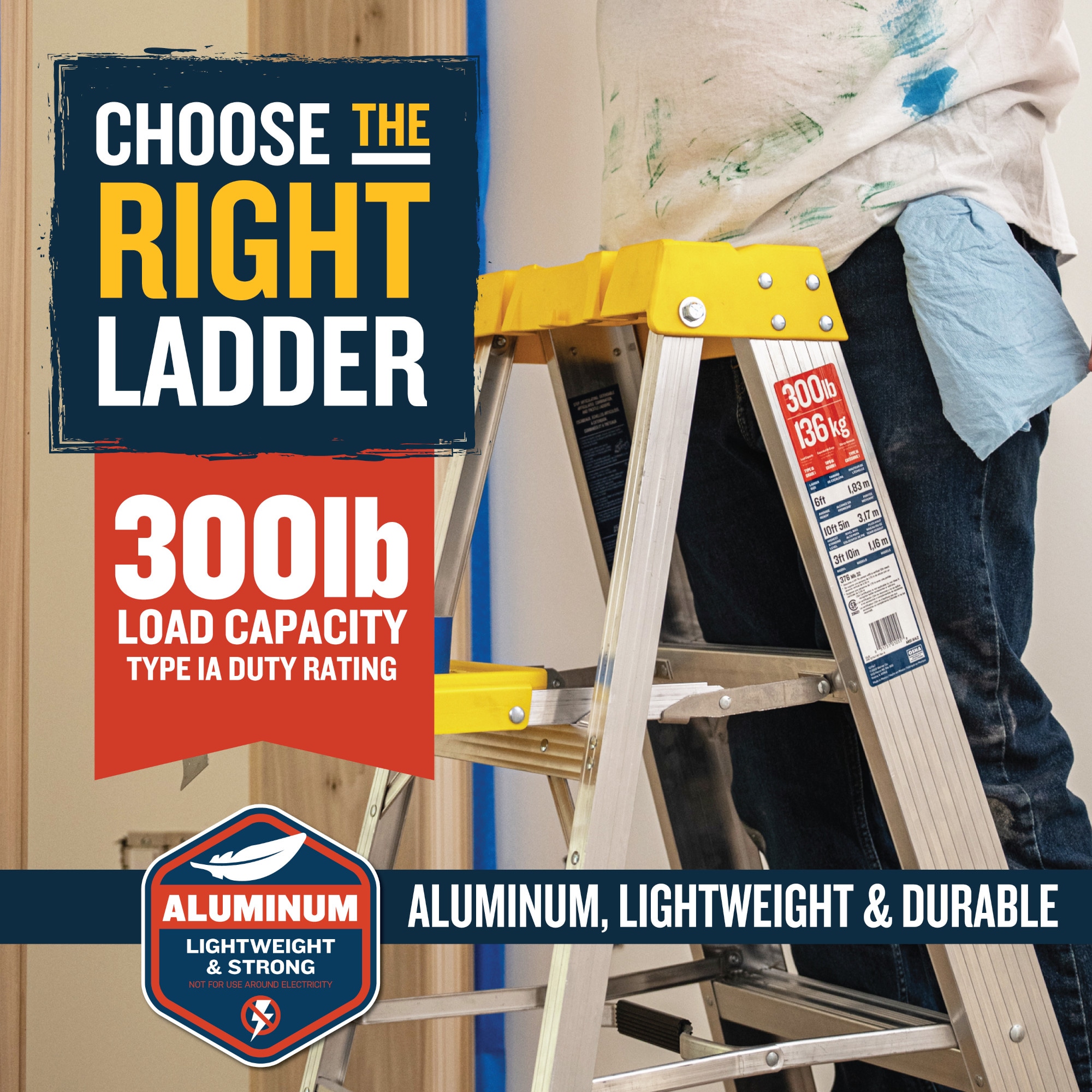Escalera de aluminio tipo 1A Werner 370 de 3 pies (altura de alcance de 7 pies) - Capacidad de carga de 300 lbs.