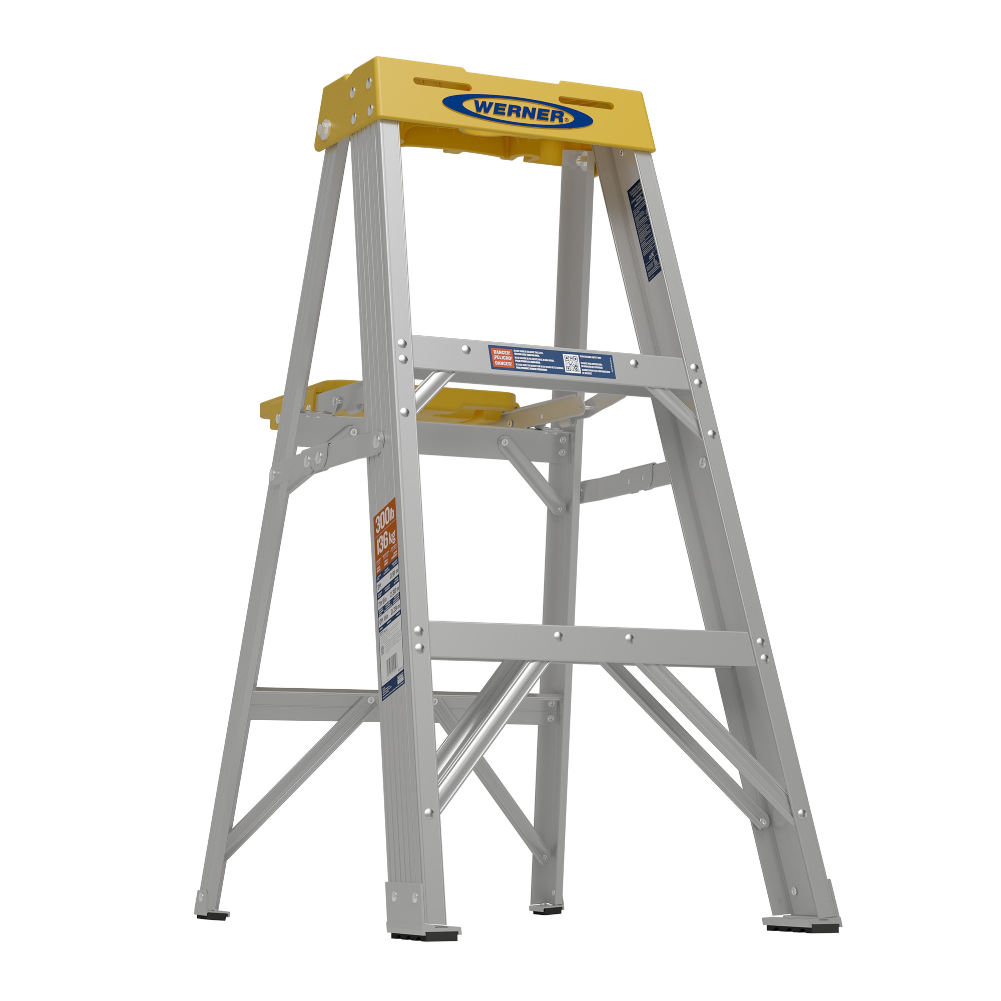 Escalera de aluminio tipo 1A Werner 370 de 3 pies (altura de alcance de 7 pies) - Capacidad de carga de 300 lbs.