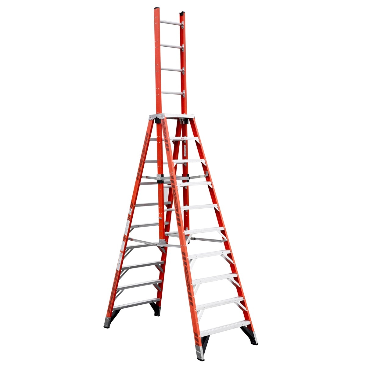 Escalera de tijera de fibra de vidrio tipo 1A Werner D7400 de 10 pies (altura de alcance de 14 pies) con capacidad de carga de 300 libras E7410.