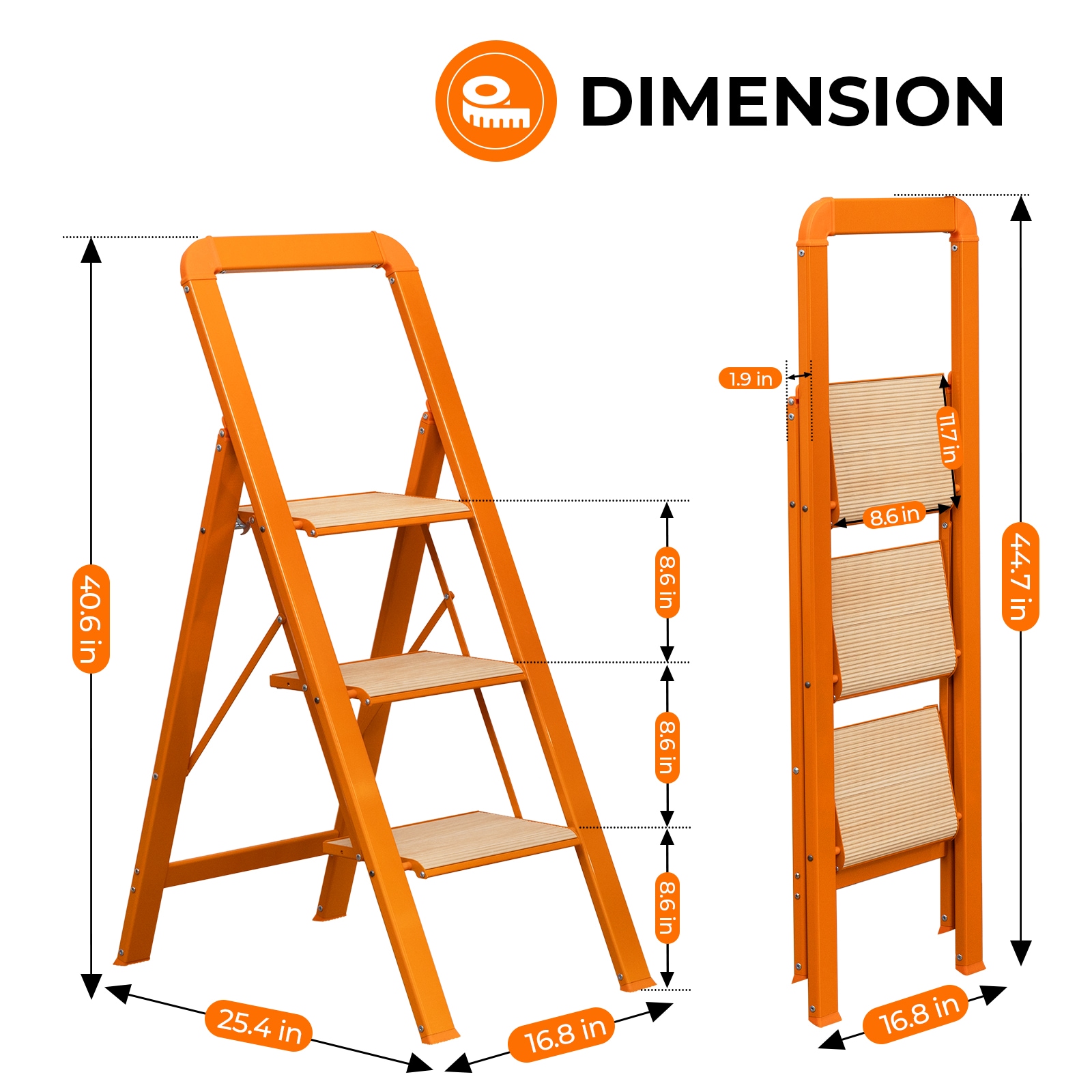 Banqueta plegable Siavonce de 3.38 pies (altura máxima de alcance de 7.5 pies) de aluminio. Capacidad de carga no clasificada. Escalera plegable ZX-01851.