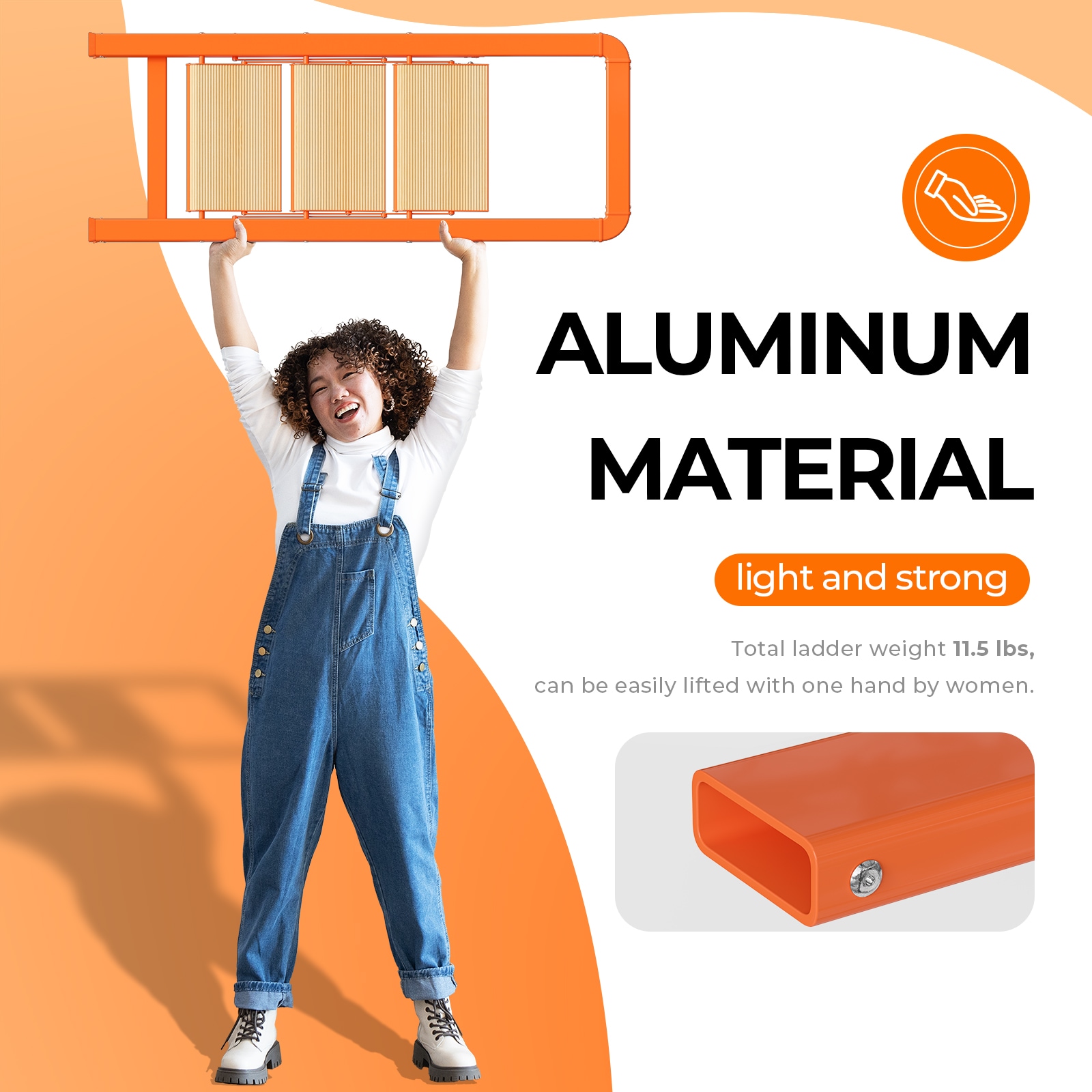 Banqueta plegable Siavonce de 3.38 pies (altura máxima de alcance de 7.5 pies) de aluminio. Capacidad de carga no clasificada. Escalera plegable ZX-01851.