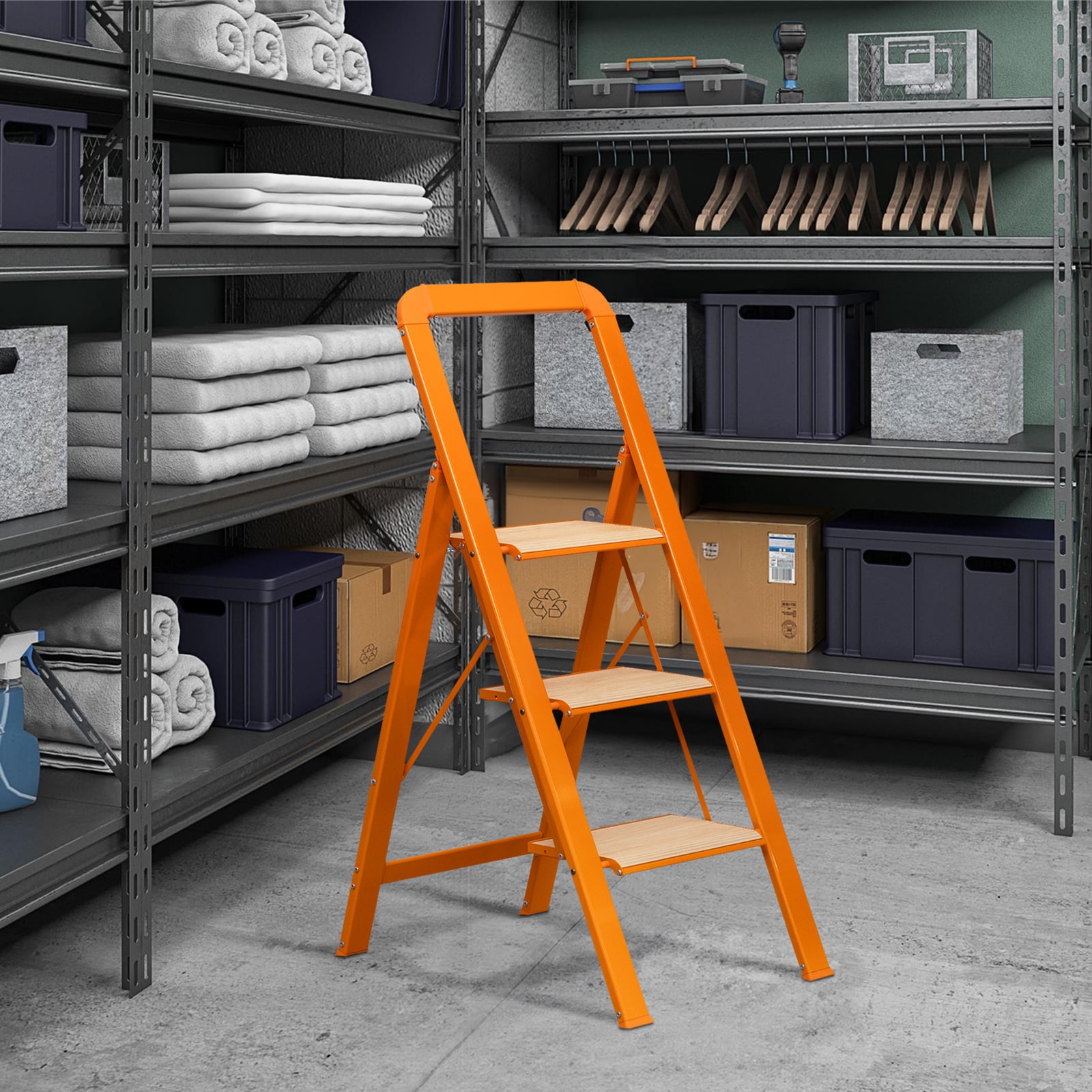 Banqueta plegable Siavonce de 3.38 pies (altura máxima de alcance de 7.5 pies) de aluminio. Capacidad de carga no clasificada. Escalera plegable ZX-01851.