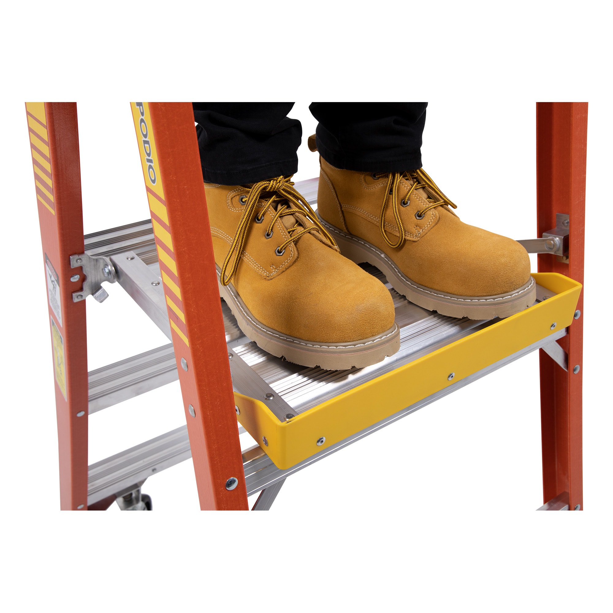 Escalera de Podio de Fibra de Vidrio Tipo 1A Werner PD6200 de 11 pies (altura de alcance de 14 pies) con capacidad de carga de 300 lbs. Modelo PD6208-4C