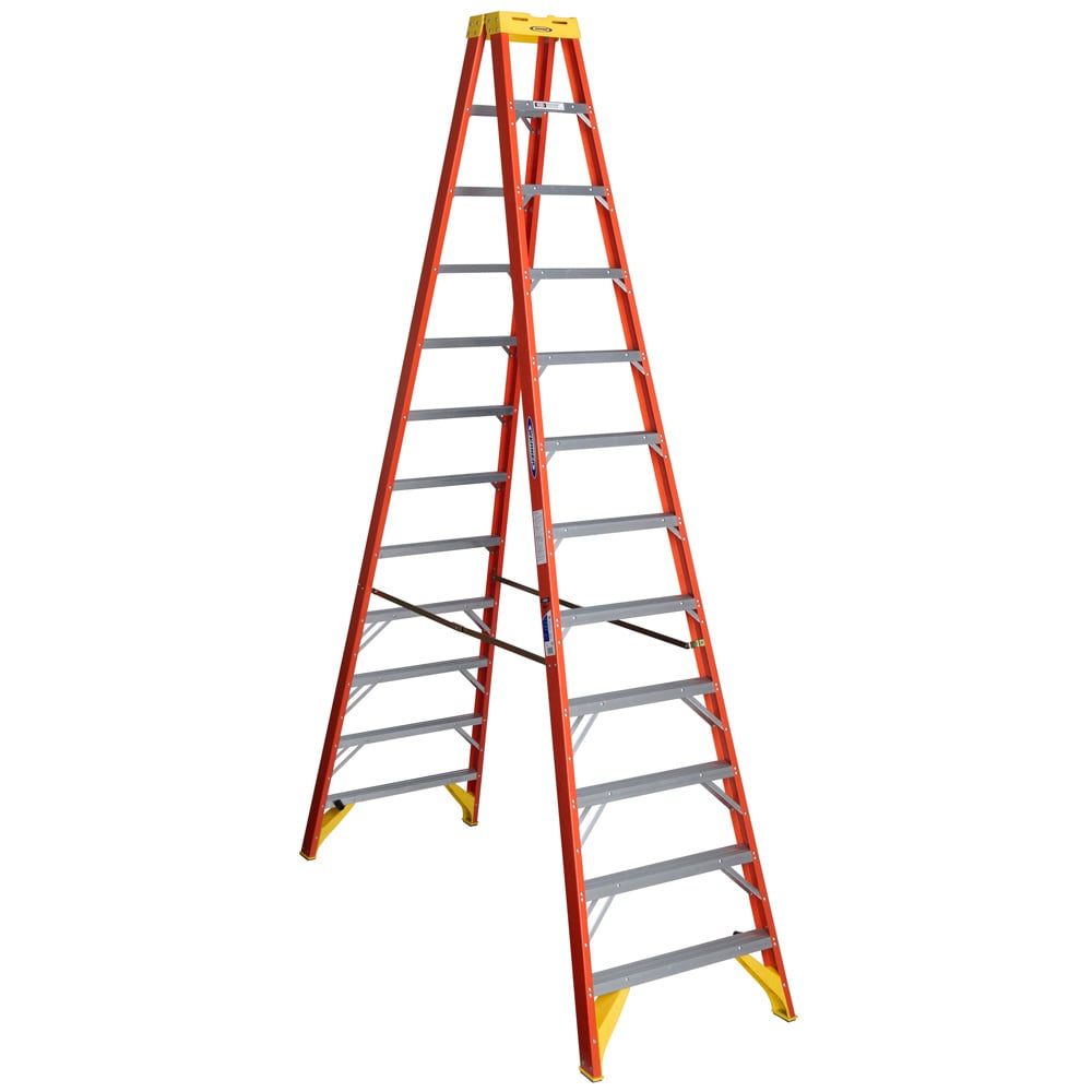 Escalera gemela de fibra de vidrio tipo 1A, capacidad de carga de 300 lbs, alcance de 16 pies (12 pies de longitud) Werner T6212