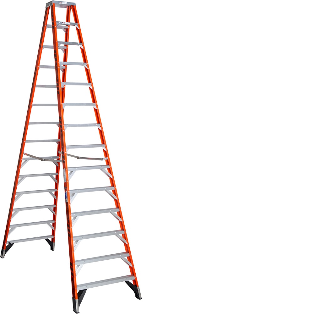 Escalera de tijera de fibra de vidrio de 14 pies (altura de alcance de 18 pies) tipo 1A Werner T7400 - Capacidad de carga de 300 lb. Modelo T7414
