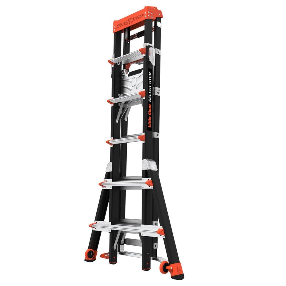 Escalera telescópica de fibra de vidrio Little Giant Ladders Select Step M6 de 10 pies (altura de alcance de 14.1 pies) tipo 1AA, con capacidad de carga de 375 libras - Modelo 15131-001.