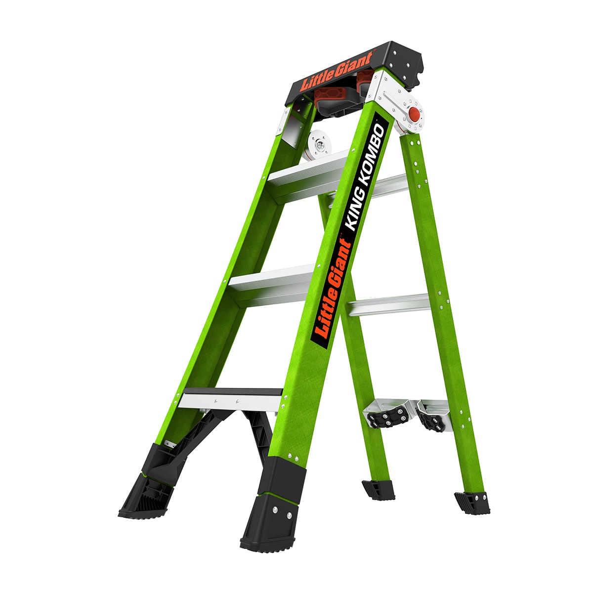 Escalera King Kombo 2.0 de Little Giant Ladders, 3 en 1, de 4 pies (altura máxima de alcance de 10.3 pies) de Fibra de Vidrio Tipo 1AA - Capacidad de carga de 375 libras. Escalera de paso 13470-071.
