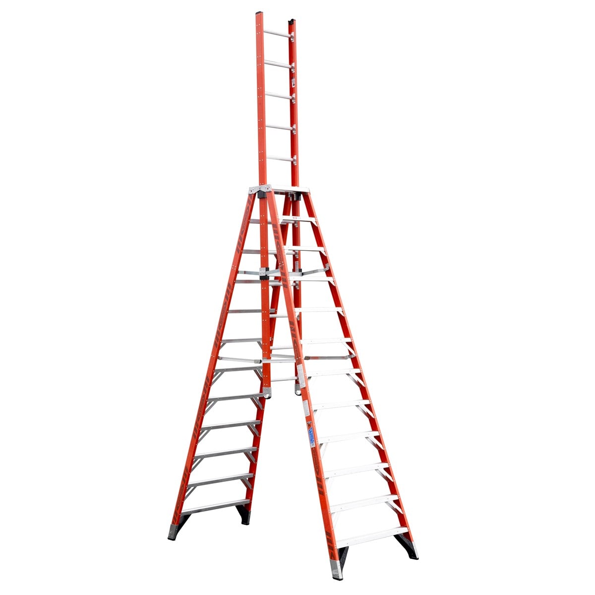 Escalera para trípode de fibra de vidrio tipo 1A Werner D7400 de 12 pies (altura de alcance de 16 pies) con capacidad de carga de 300 lb E7412