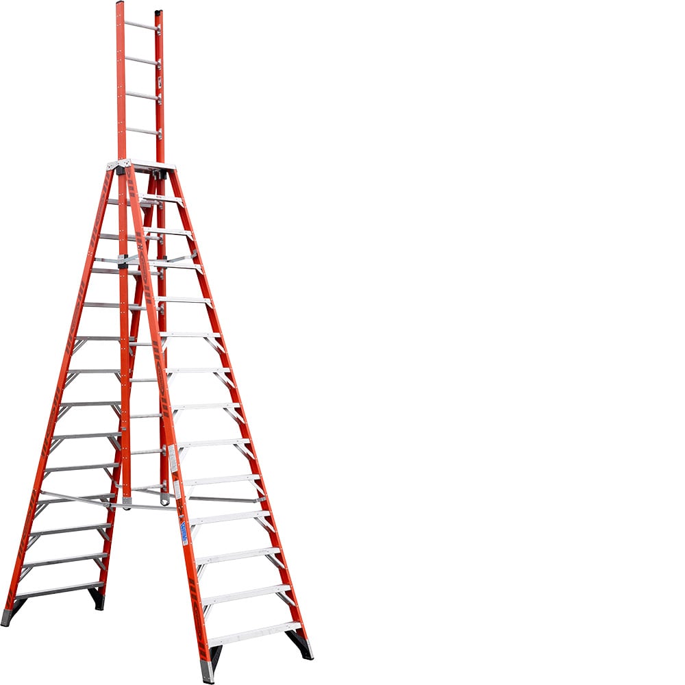 Escalera de caballete Werner E7400 de fibra de vidrio de 14 pies (altura de alcance de 18 pies) Tipo 1A - Capacidad de carga de 300 lb E7414