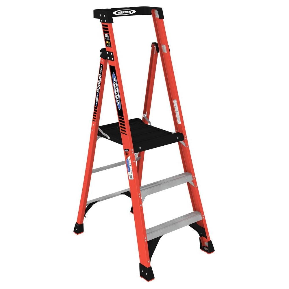 Escalera de platico PDIA00 de 5 pies ( altura de alcance de 9 pies ) tipo 1A de fibra de vidrio - Capacidad de carga de 300 lbs. Escalera podio PDIA03