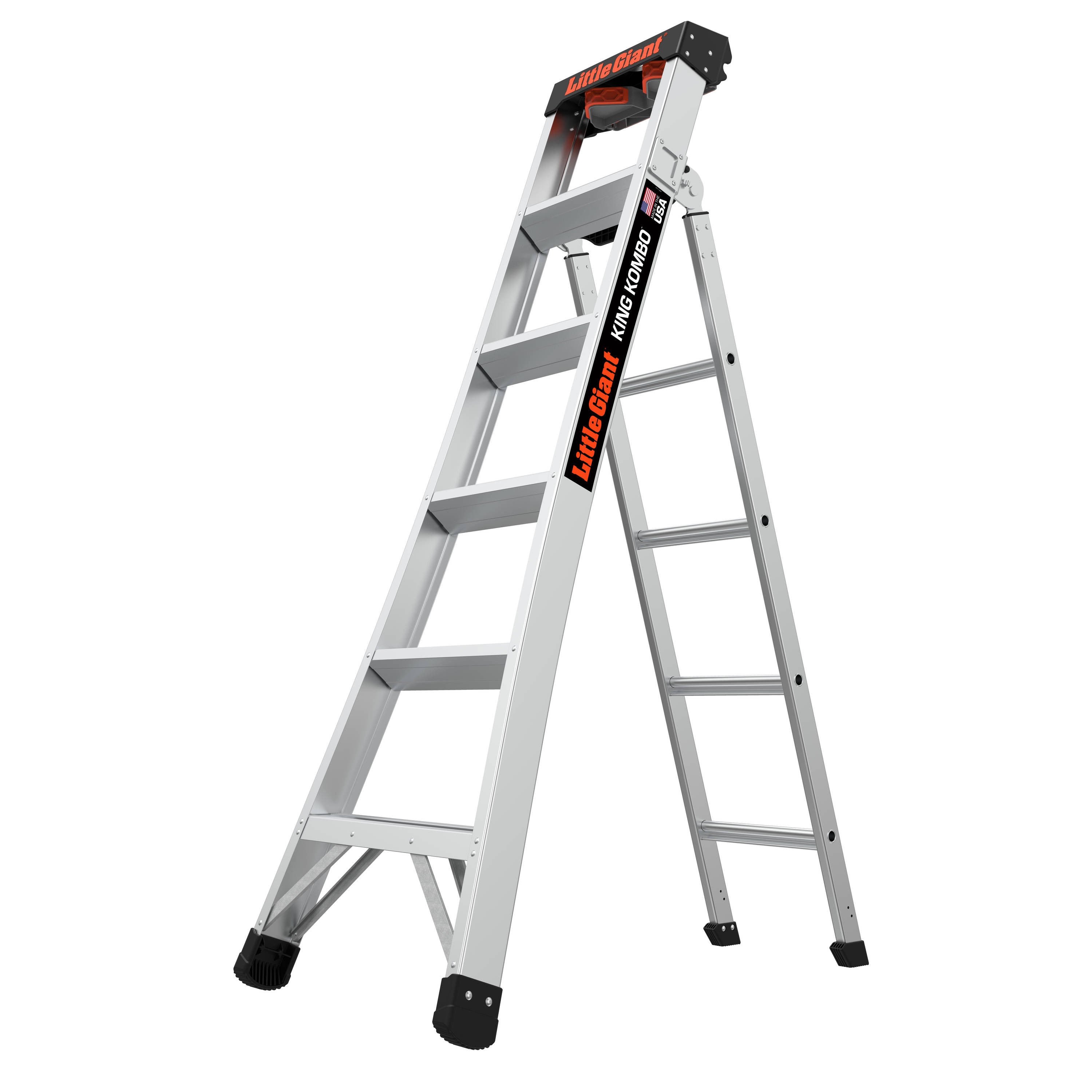 Escalera multifuncional King Kombo 2.0 Pro M6 de Little Giant Ladders, de 6 pies (altura de alcance de 12.7 pies) 3 en 1, de aluminio Tipo 1A con capacidad de carga de 300 libras. Modelo 14906-002.