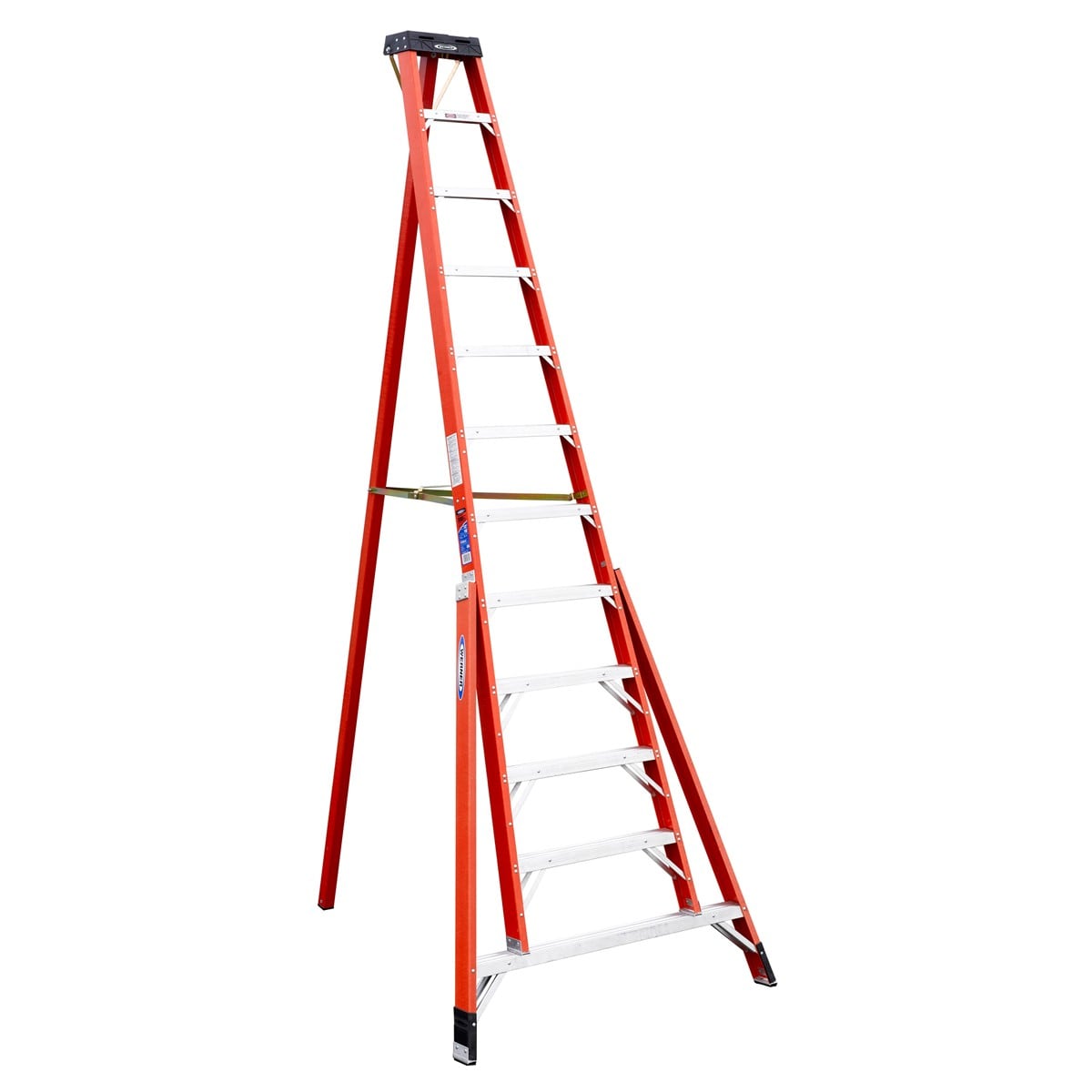 Escalera trípode de fibra de vidrio FTP6212 de 12 pies (16 pies de altura de alcance) de Werner, con capacidad de carga de 300 libras de tipo 1A.