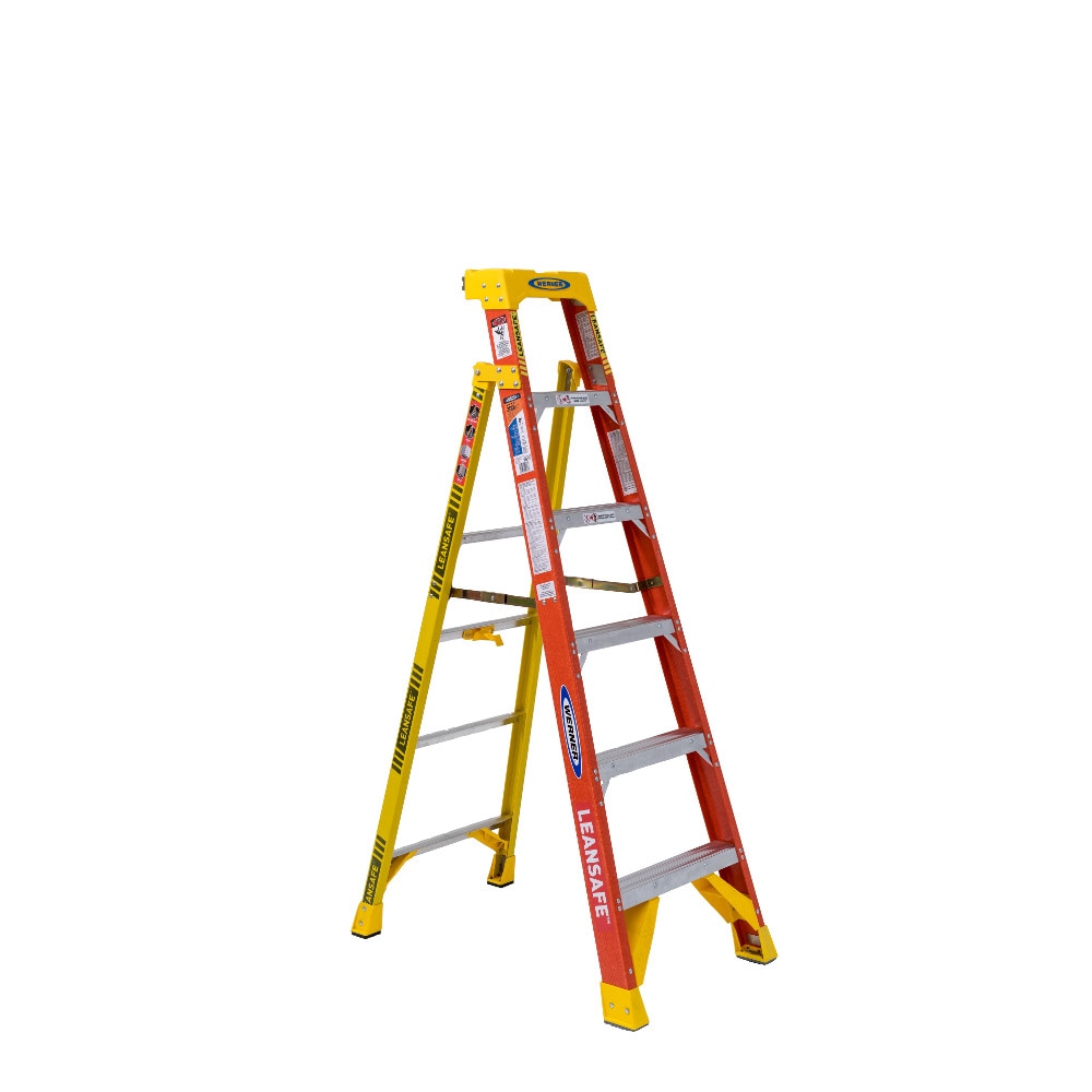 Escalera de fibra de vidrio tipo 1A Werner LEANSAFE de 6 pies (altura de alcance de 10 pies) con capacidad de carga de 300 lb.