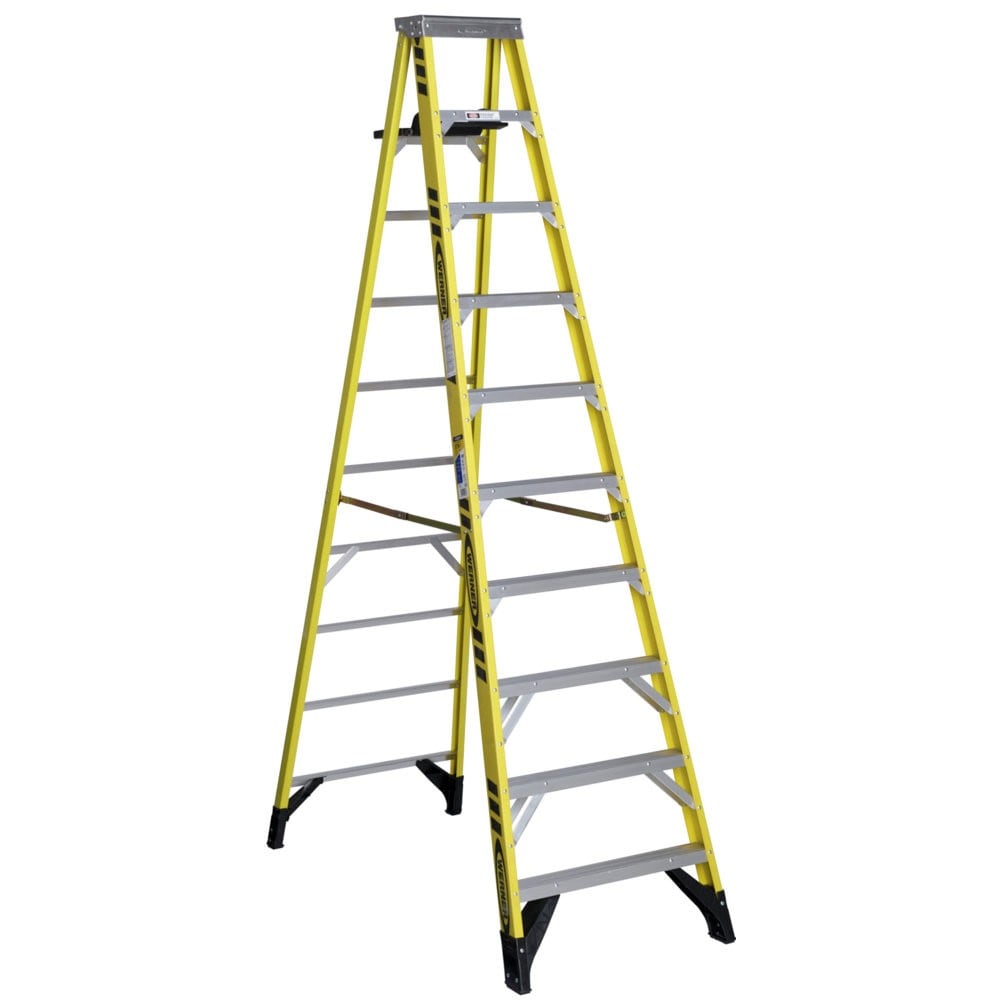 Escalera de tipo 1AA de fibra de vidrio Werner 7300S de 10 pies (14 pies de altura) con capacidad de carga de 375 lbs. - Escalera de tijera 7310S