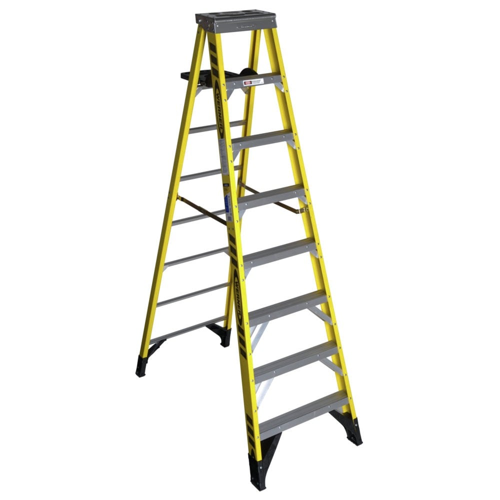 Escalera de tijera de fibra de vidrio Werner 7300S de 8 pies (altura de alcance de 12 pies) - Capacidad de carga de 375 libras tipo 1AA 7308S