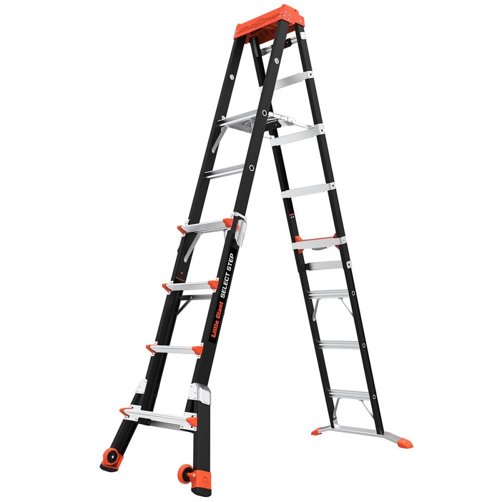 Escalera telescópica de fibra de vidrio Little Giant Ladders Select Step M5 de 8 pies (altura de alcance de 12.1 pies) Tipo 1AA con capacidad de carga de 375 libras - Modelo 15130-001