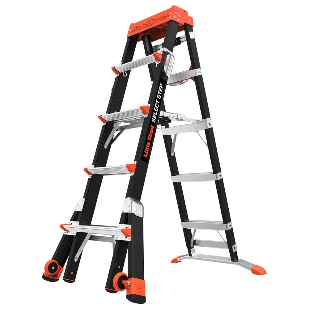 Escalera telescópica de fibra de vidrio Little Giant Ladders Select Step M5 de 8 pies (altura de alcance de 12.1 pies) Tipo 1AA con capacidad de carga de 375 libras - Modelo 15130-001