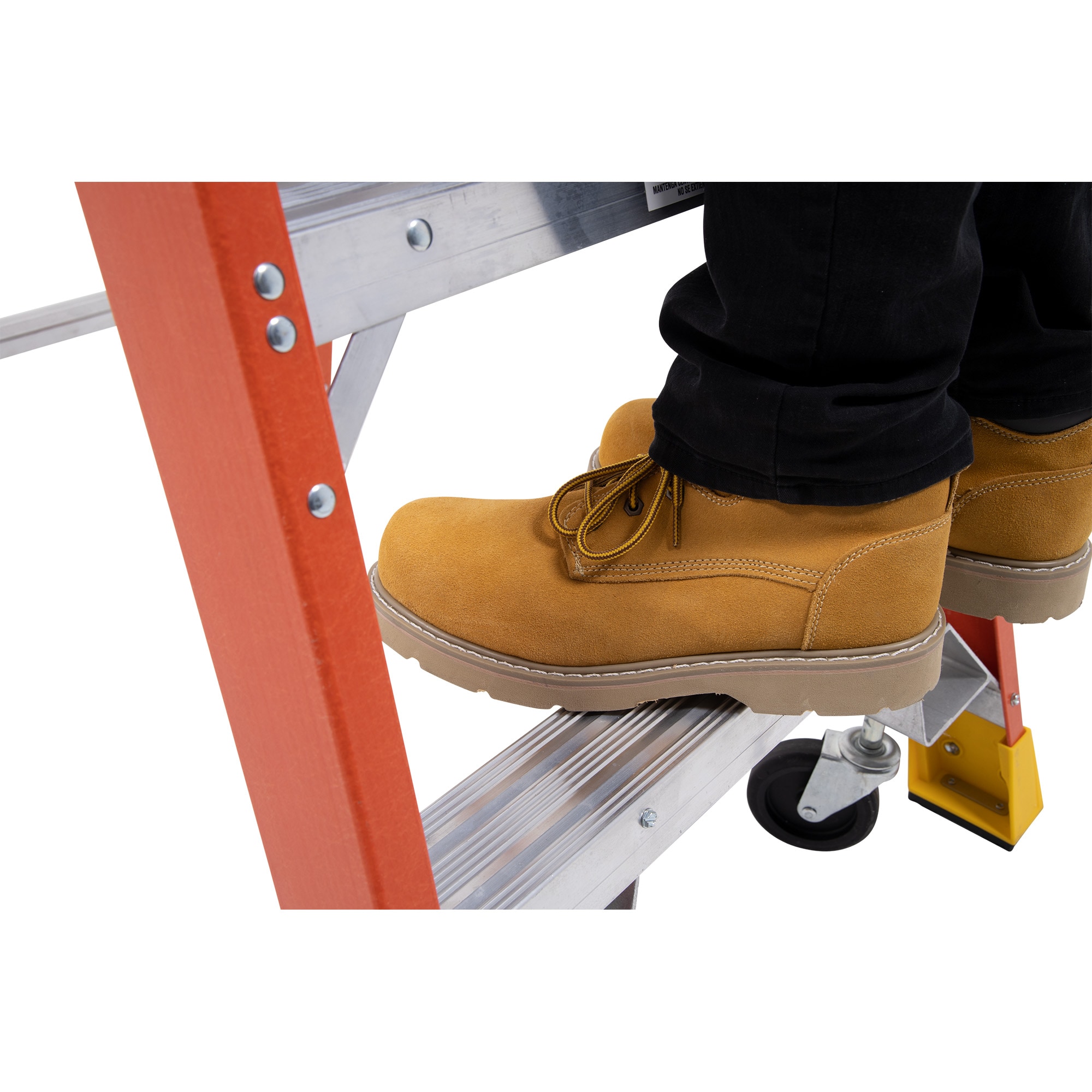 Escalera de plataforma de fibra de vidrio Tipo 1A de 12 pies (altura de alcance de 16 pies) con capacidad de carga de 300 libras Werner PD6200 PD6210-4C