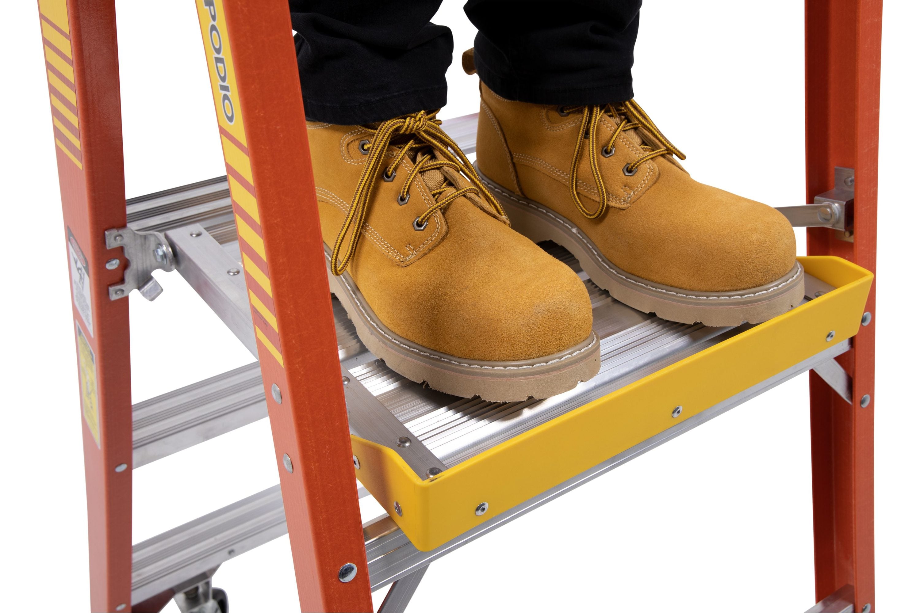 Escalera de plataforma de fibra de vidrio Tipo 1A de 12 pies (altura de alcance de 16 pies) con capacidad de carga de 300 libras Werner PD6200 PD6210-4C