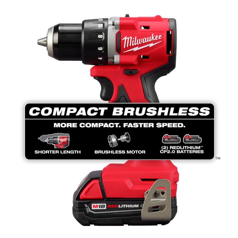 Juego de taladro/destornillador compacto Milwaukee M18 18V de iones de litio sin escobillas inalámbrico de 1/2 pulg. con juego de puntas para destornillador SHOCKWAVE (45 piezas) - 3601-22CT-48-32-4023