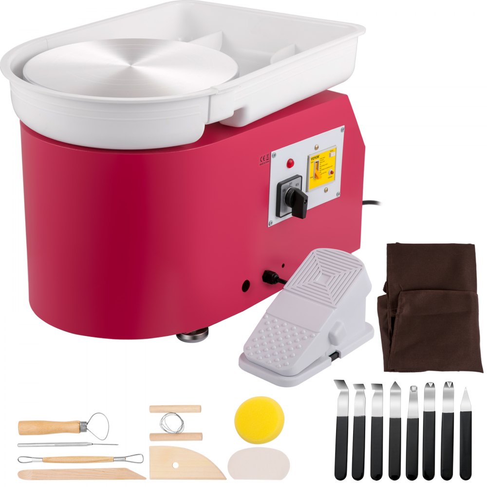 VEVOR Pottery Wheel 28cm Pottery Forming Machine with Detachable Basin Foot Pedal Control 350W Art Craft DIY Clay Tool for Art Craft Work and Home DIY Pink, 18 Piece - XTXTYLPJF28CMEBEOV1