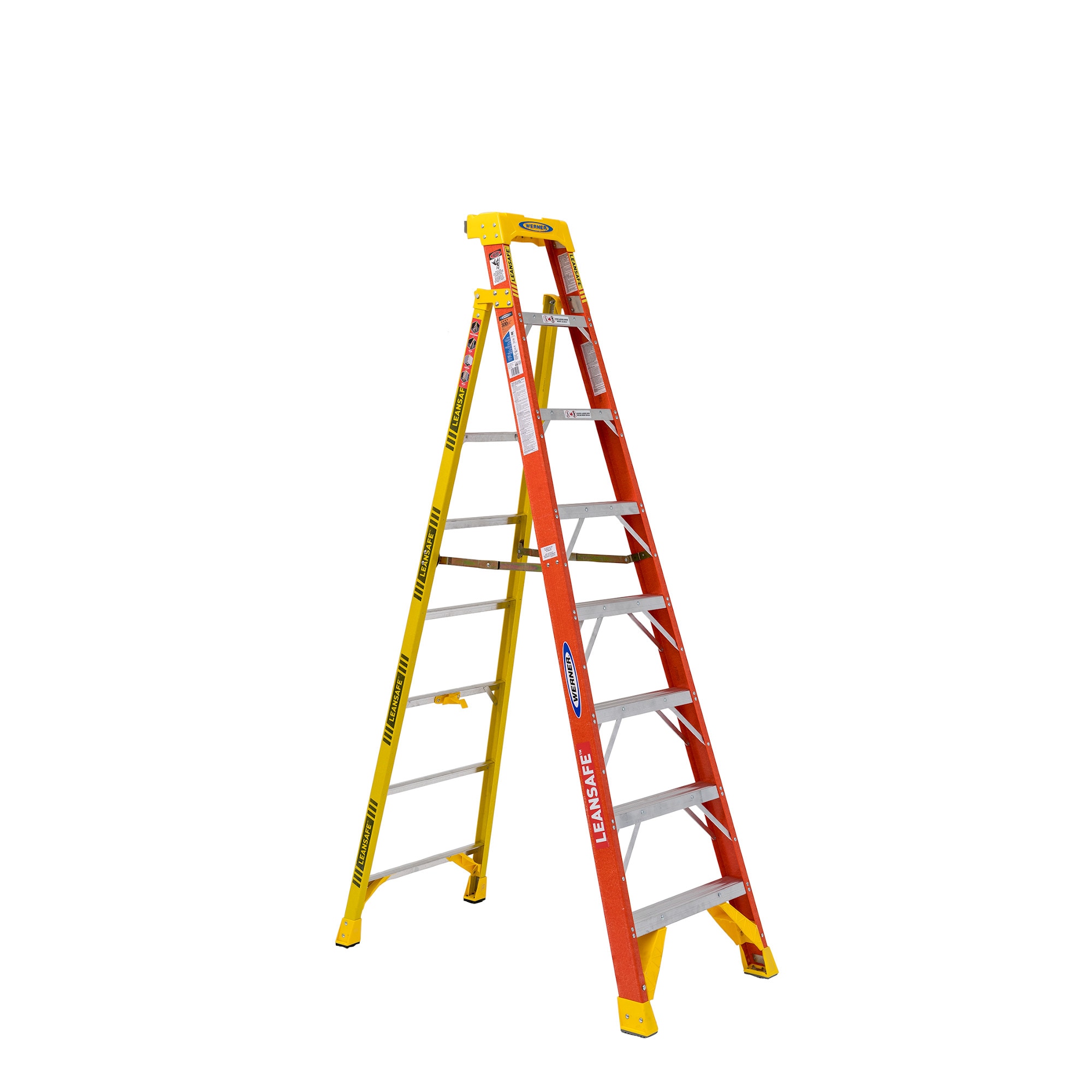 Escalera de fibra de vidrio tipo 1A Werner L6200 de 8 pies (altura máxima de 12 pies) - Capacidad de carga de 300 libras. Escalera de tijera L6208.