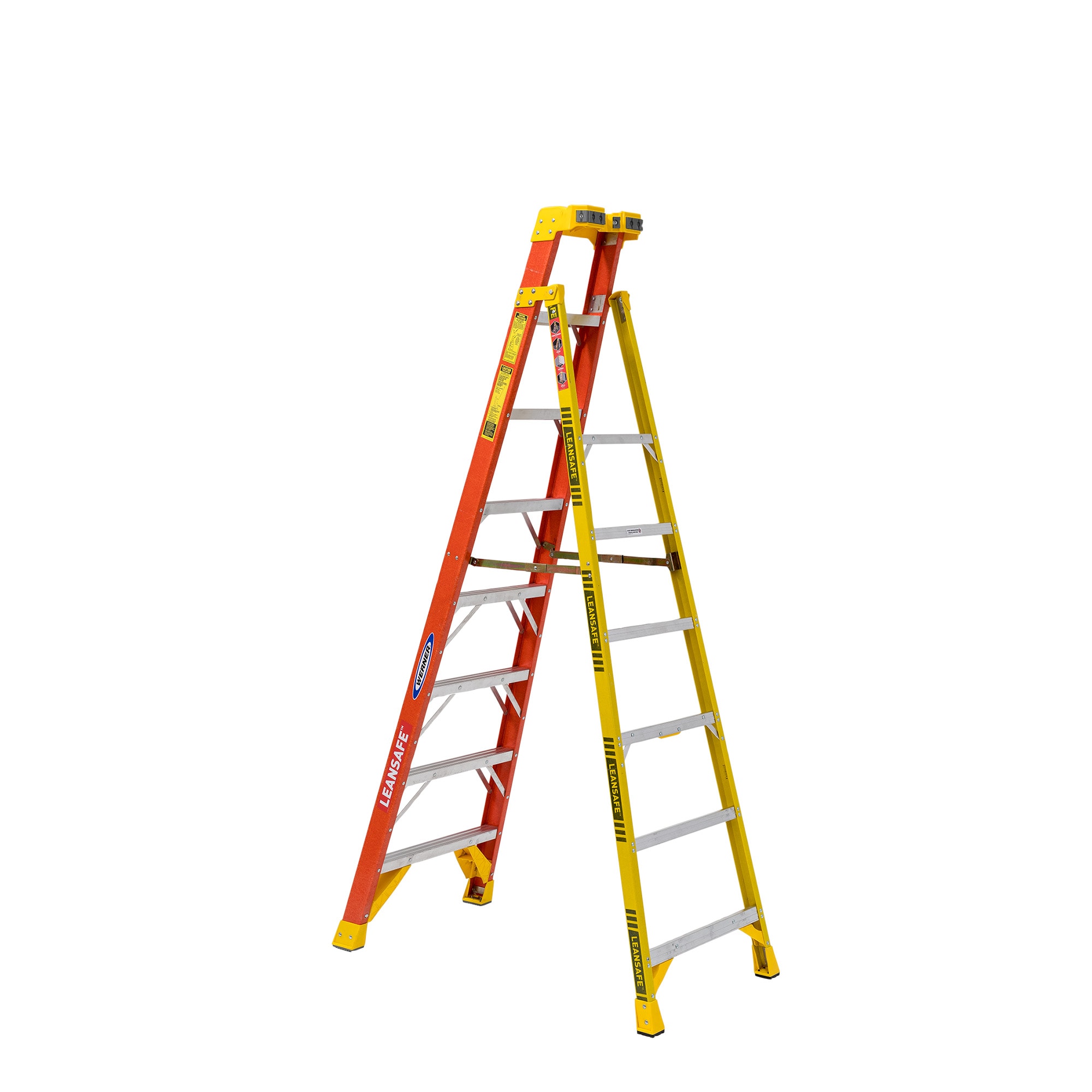 Escalera de fibra de vidrio tipo 1A Werner L6200 de 8 pies (altura máxima de 12 pies) - Capacidad de carga de 300 libras. Escalera de tijera L6208.