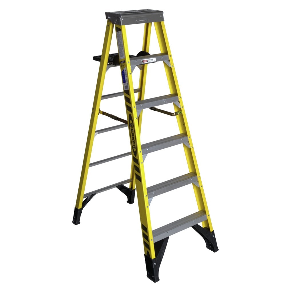 Escalera de fibra de vidrio tipo 1AA de 6 pies (altura de alcance de 10 pies) con capacidad de carga de 375 libras Werner 7306S