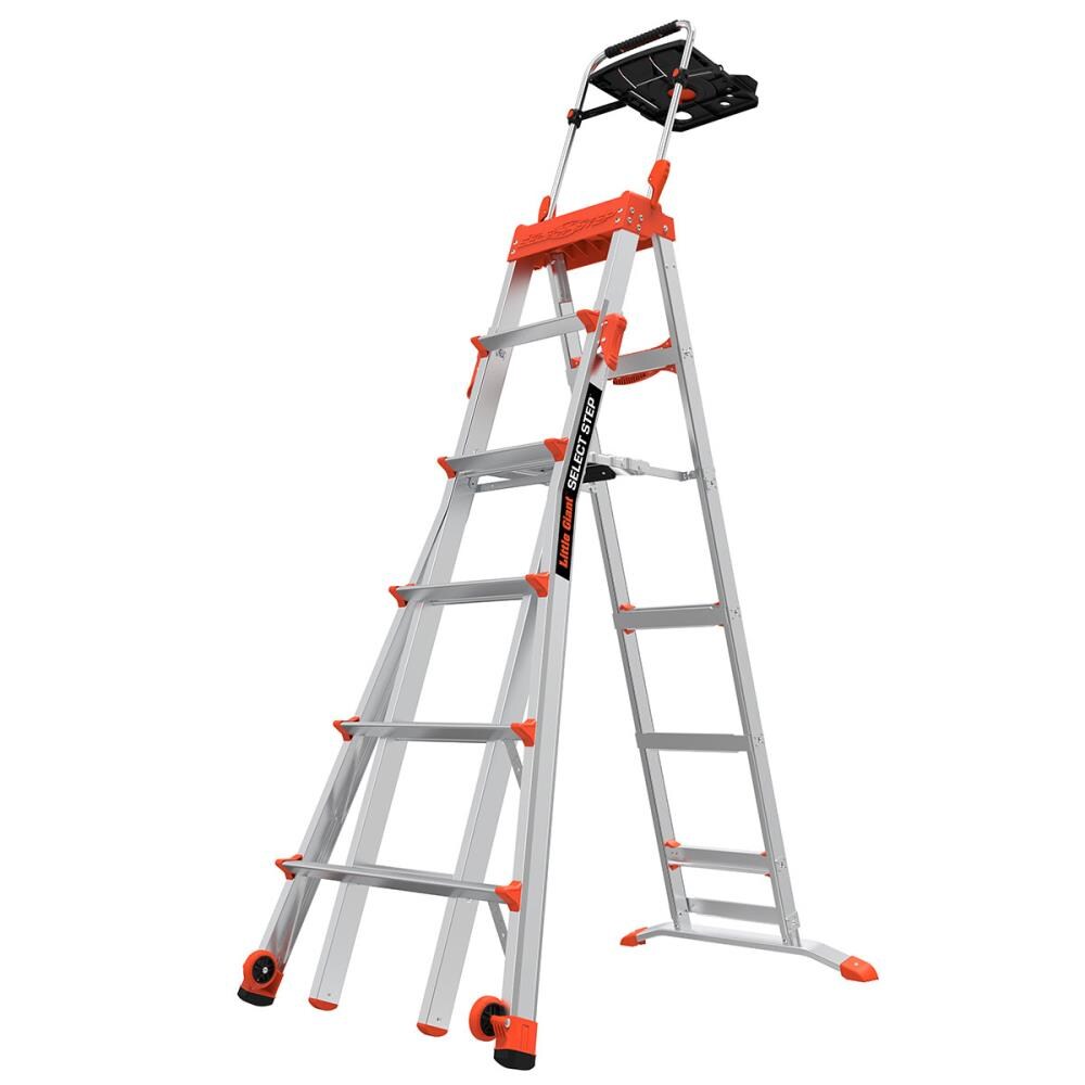Escalera telescópica Little Giant Ladders Select Step M6 de 10 pies (14.1 pies de altura alcanzable) de aluminio Tipo 1A - Capacidad de carga de 300 lb.