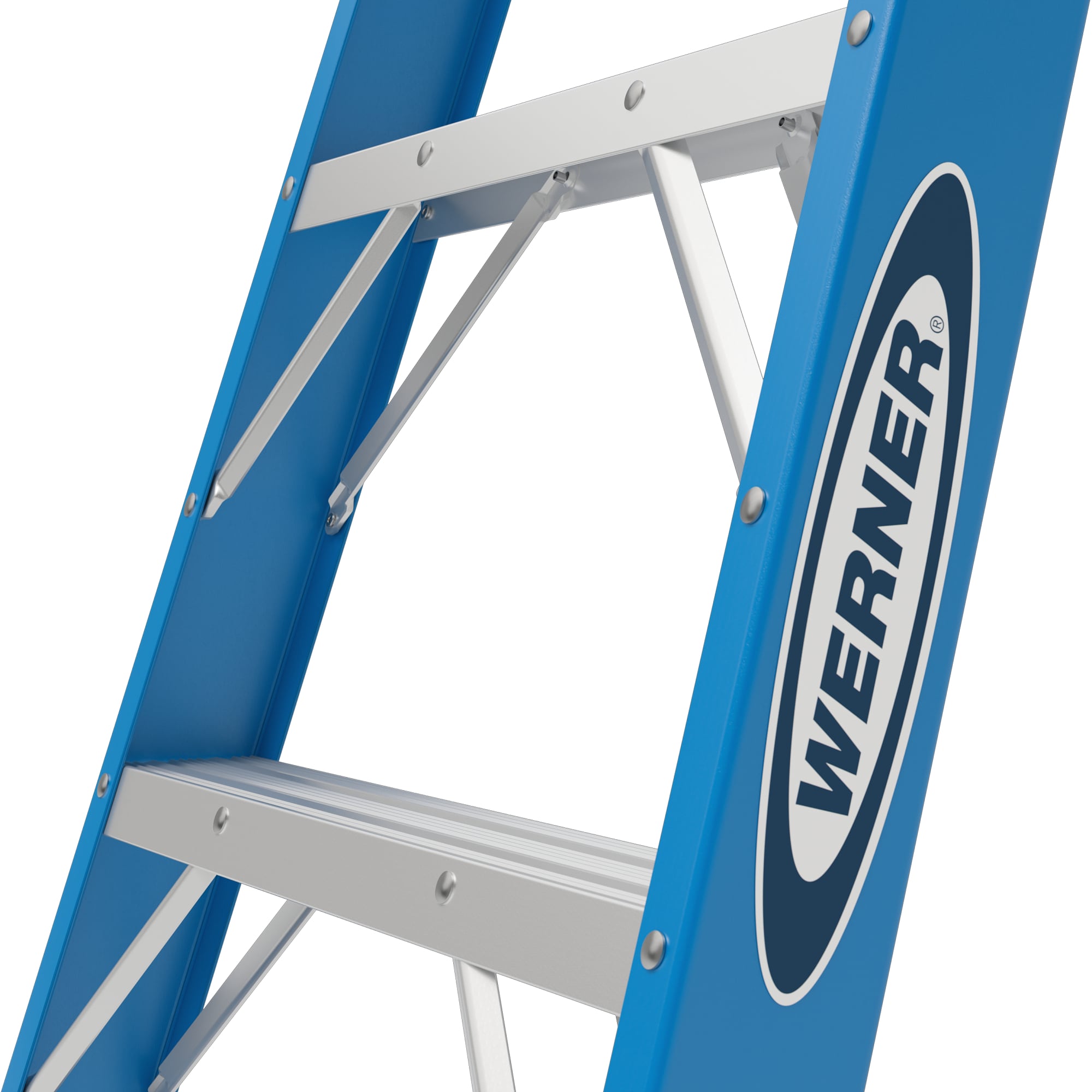 Escalera de fibra de vidrio tipo 1 de 5 pies (altura de alcance de 9 pies) Werner 6000 con capacidad de carga de 250 lbs. Escalera de tijera 6005.