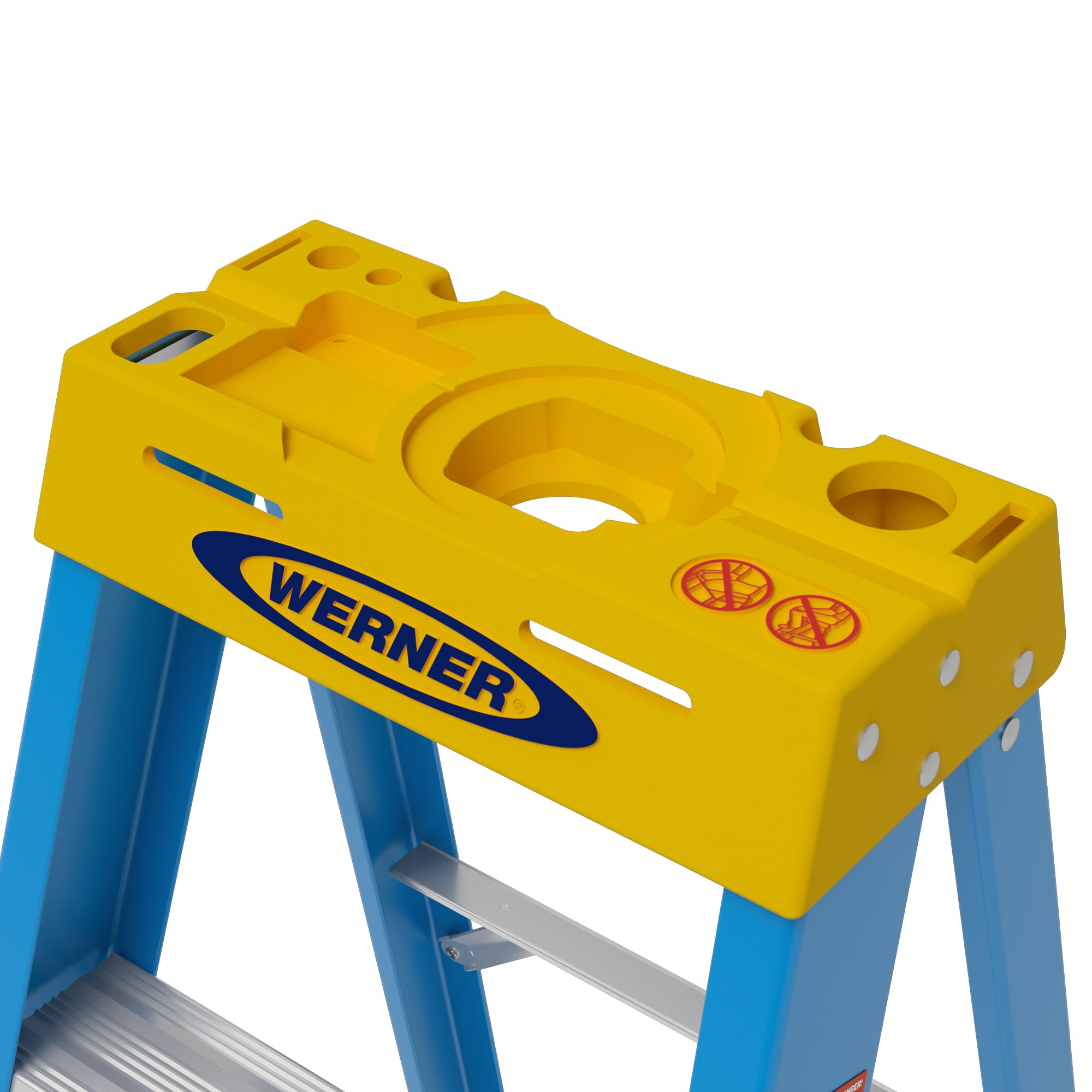 Escalera de fibra de vidrio tipo 1 de 5 pies (altura de alcance de 9 pies) Werner 6000 con capacidad de carga de 250 lbs. Escalera de tijera 6005.