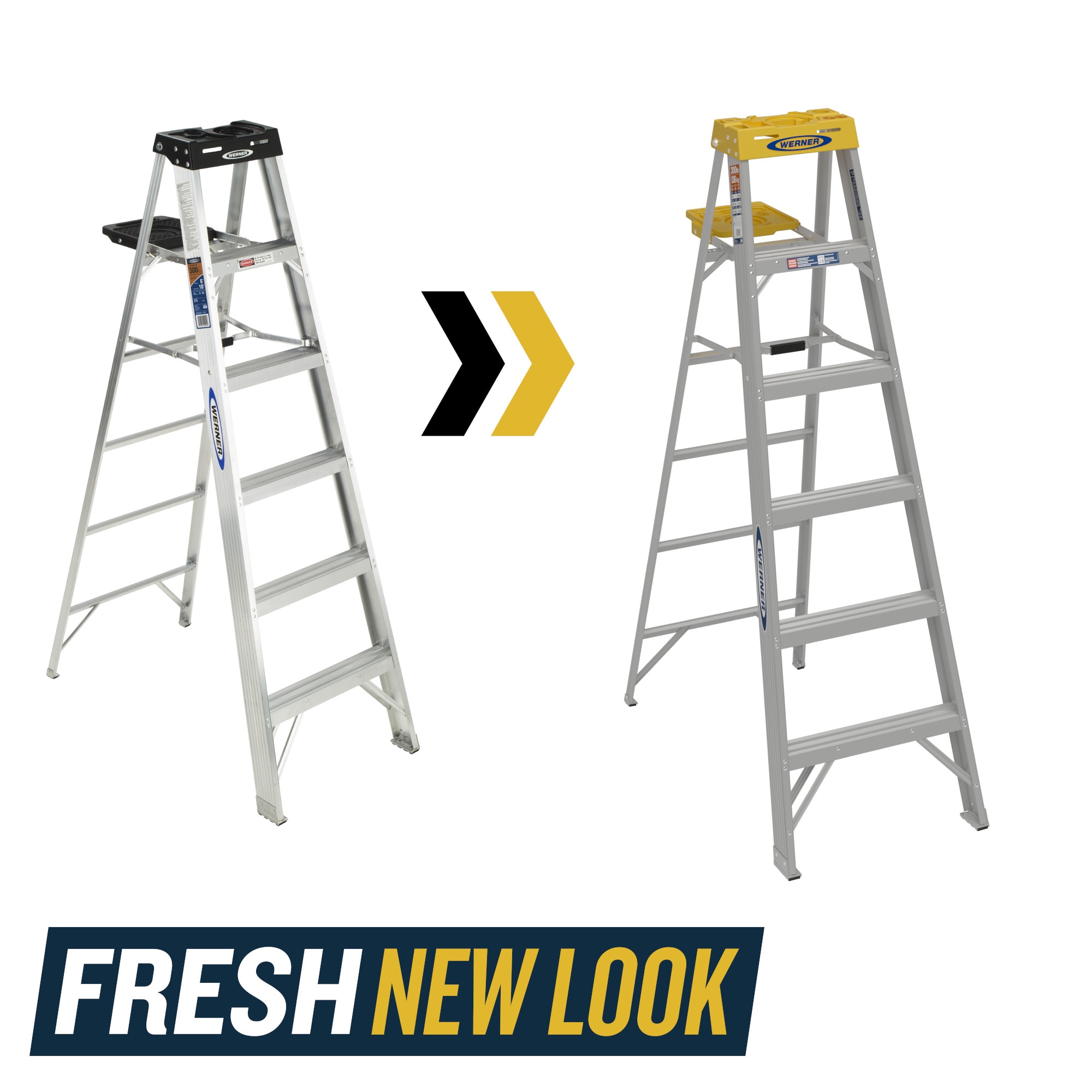 Escalera de aluminio tipo 1A Werner 370 de 6 pies (altura de alcance de 10 pies) - Capacidad de carga de 300 libras. Escalera de tijera 376.