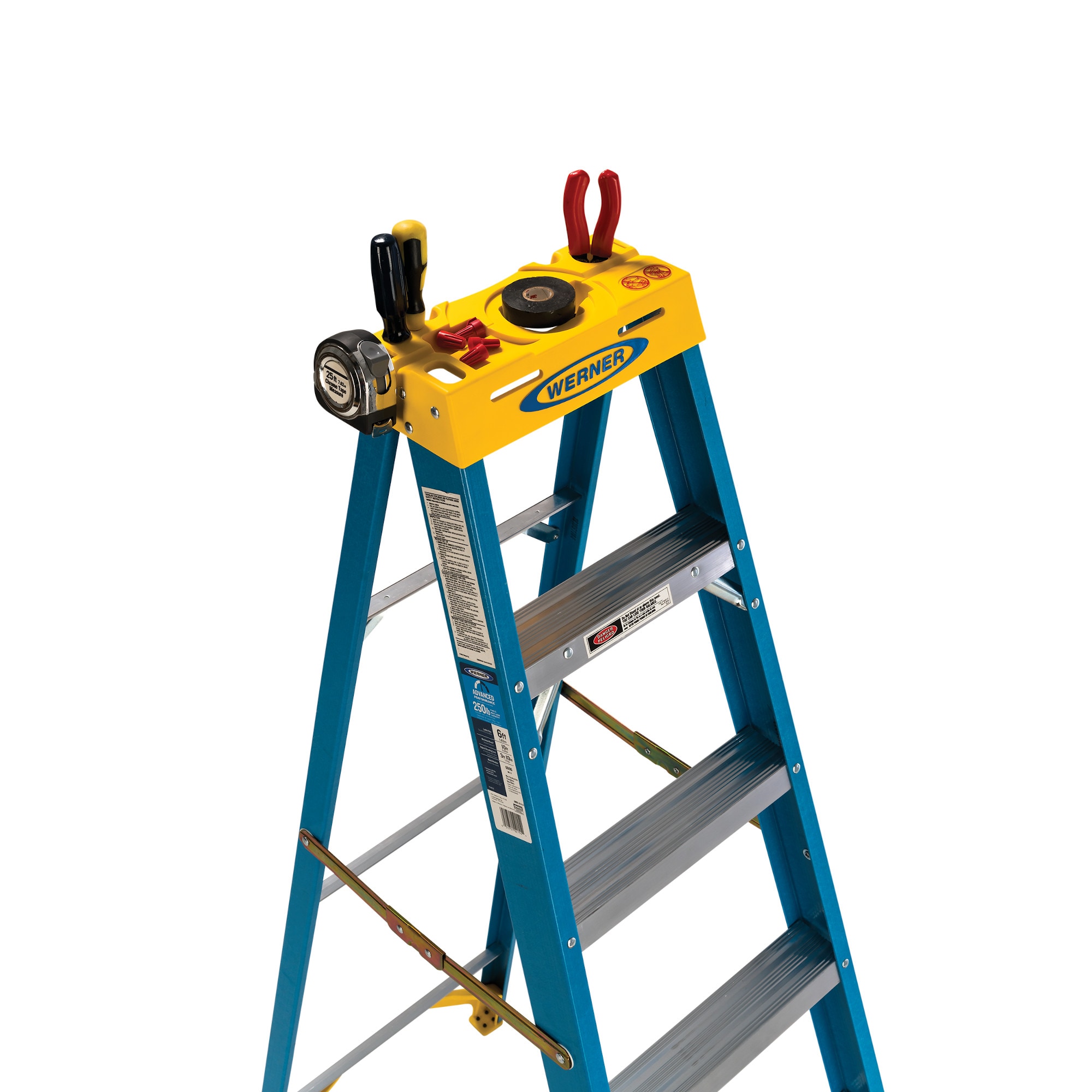 Escalera de fibra de vidrio tipo 1 Werner 6000 de 8 pies (12 pies de altura alcanzable) con capacidad de carga de 250 libras, modelo 6008