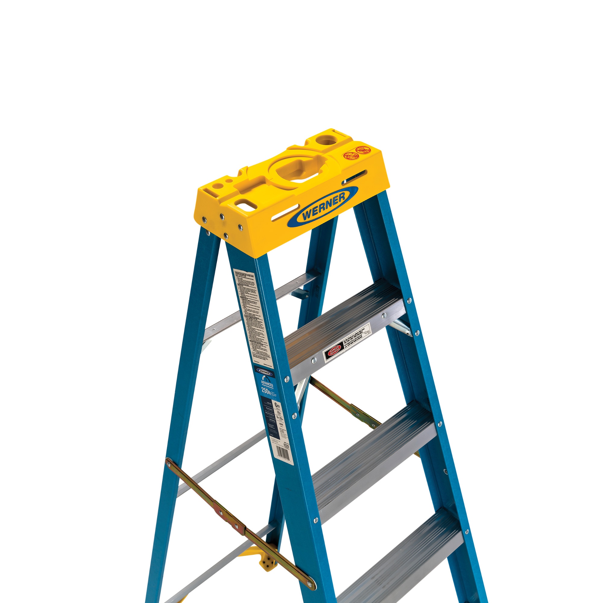 Escalera de fibra de vidrio tipo 1 Werner 6000 de 8 pies (12 pies de altura alcanzable) con capacidad de carga de 250 libras, modelo 6008