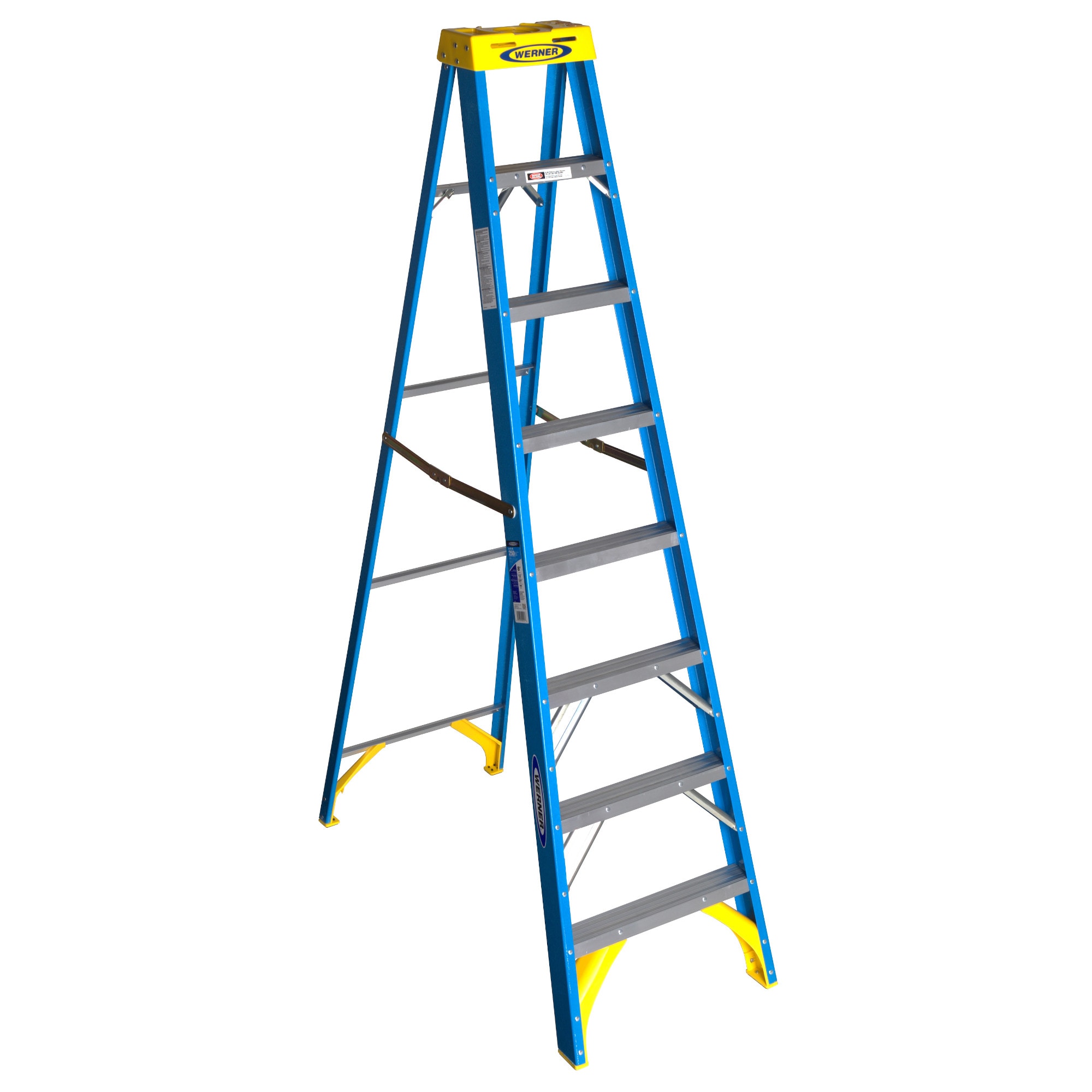 Escalera de fibra de vidrio tipo 1 Werner 6000 de 8 pies (12 pies de altura alcanzable) con capacidad de carga de 250 libras, modelo 6008