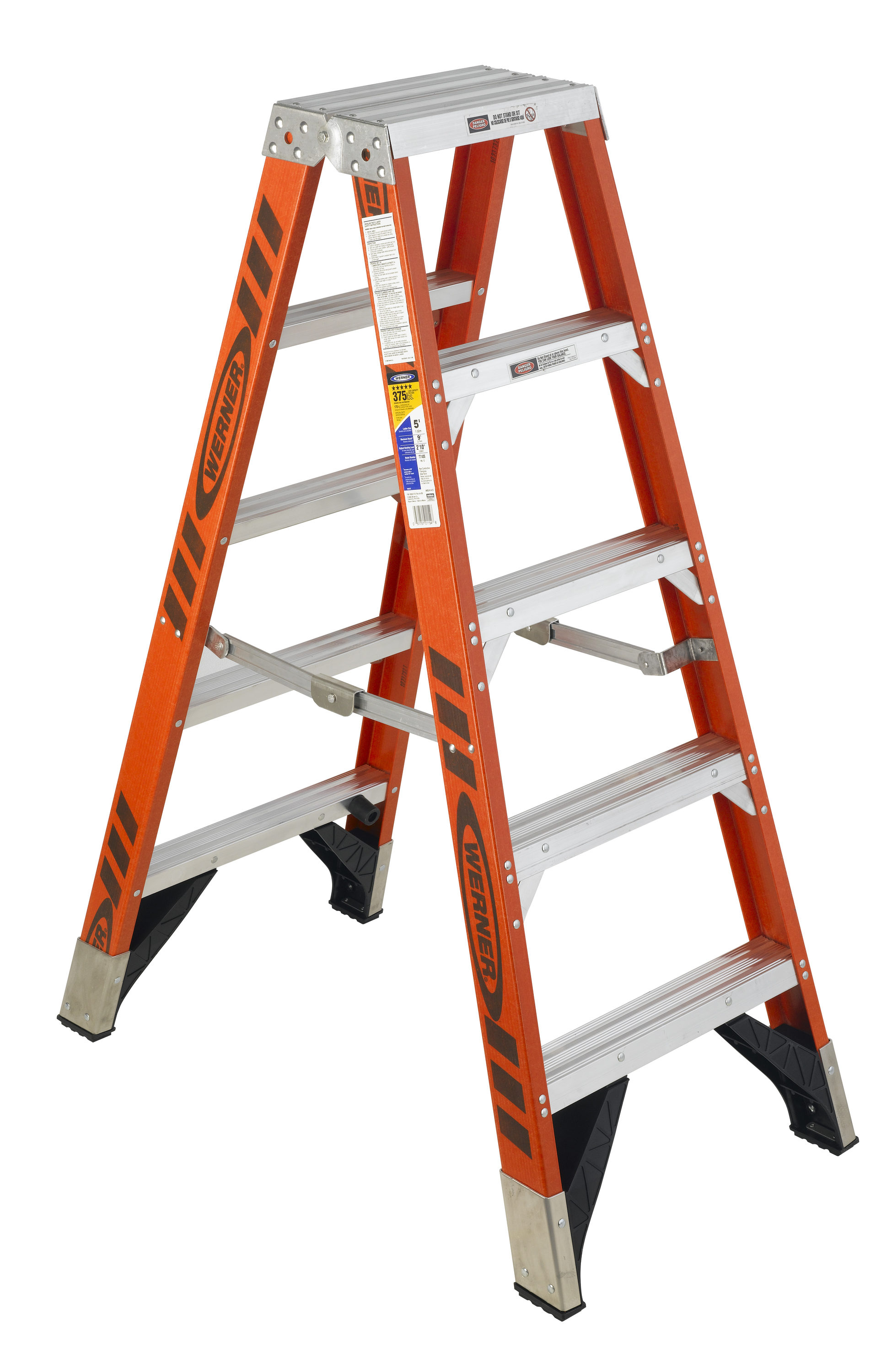 Escalera gemela T7405 de fibra de vidrio tipo 1AA de 5 pies (1.52 m) (altura de alcance de 9 pies) con capacidad de carga de 375 lbs (170.10 kg)
