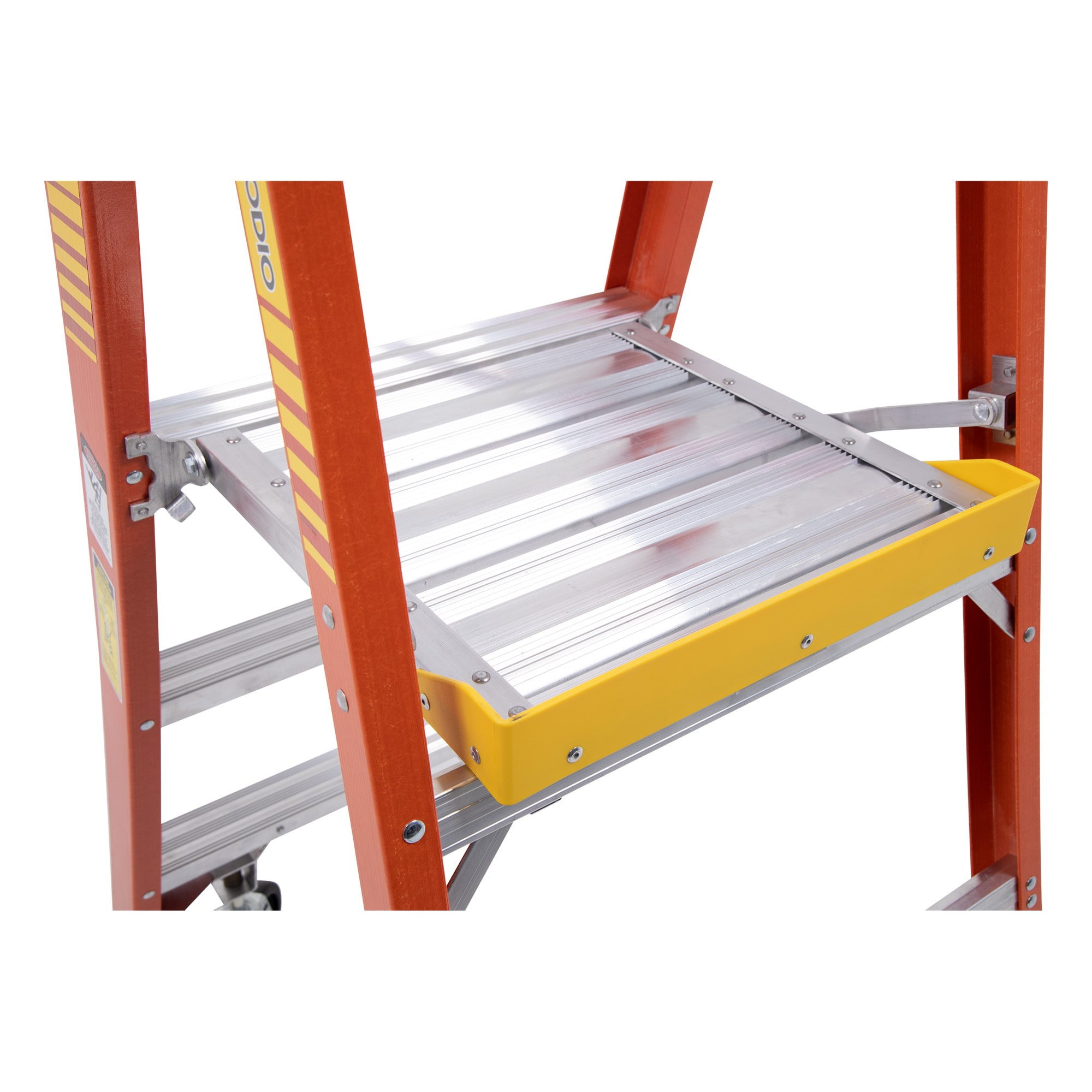 Escalera de podio de fibra de vidrio de 9 pies (alcance de 12 pies) tipo 1A con capacidad de carga de 300 lbs. Escalera de podio PD6206-4C