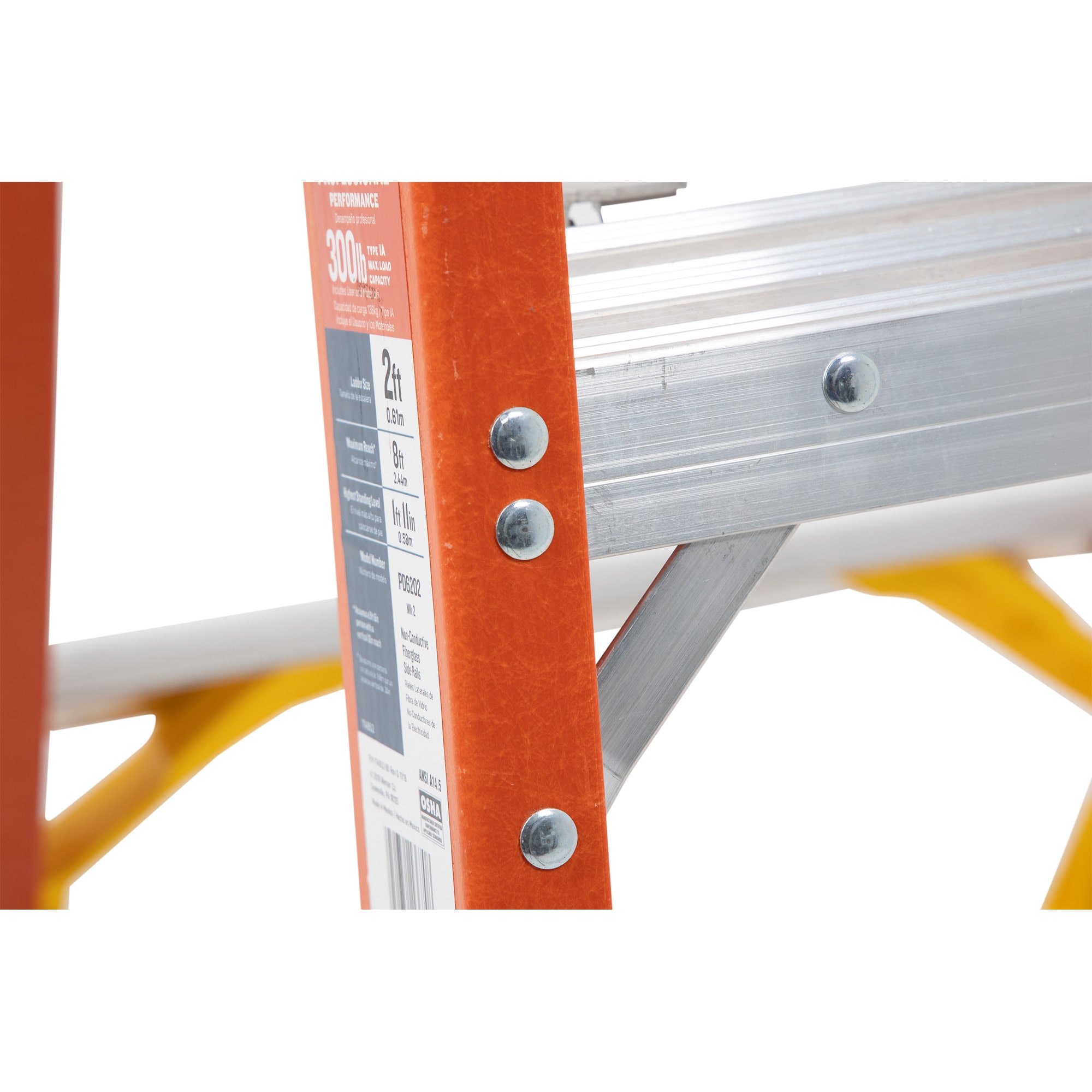 Escalera de podio de fibra de vidrio de 9 pies (alcance de 12 pies) tipo 1A con capacidad de carga de 300 lbs. Escalera de podio PD6206-4C